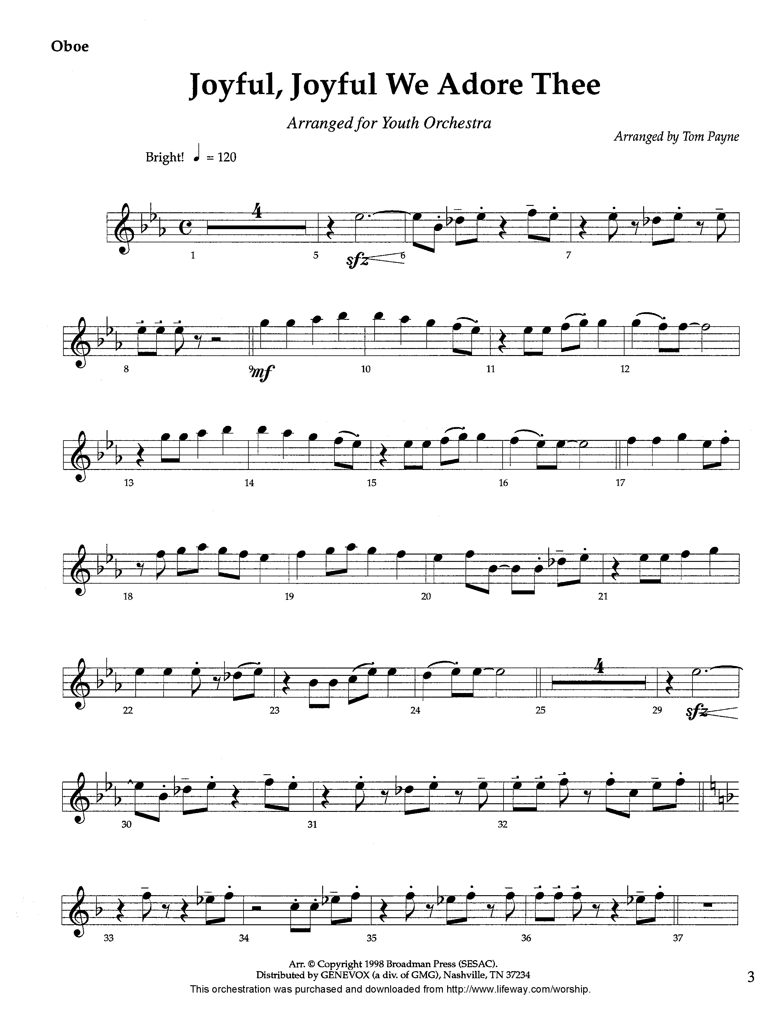 Joyful Joyful We Adore Thee (Instrumental) Oboe (Lifeway Worship / Arr. Tom Payne)