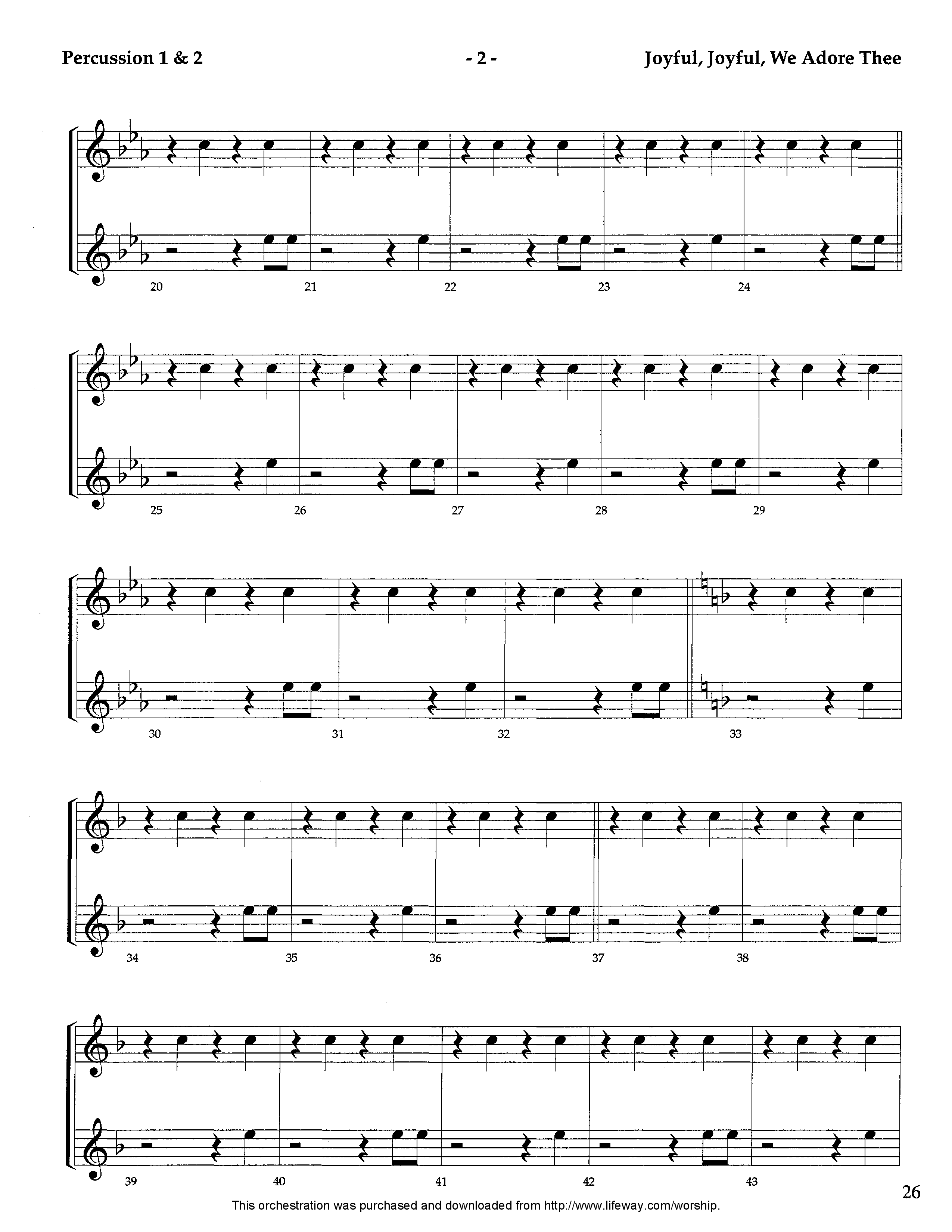 Joyful Joyful We Adore Thee (Instrumental) Percussion 1/2 (Lifeway Worship / Arr. Tom Payne)