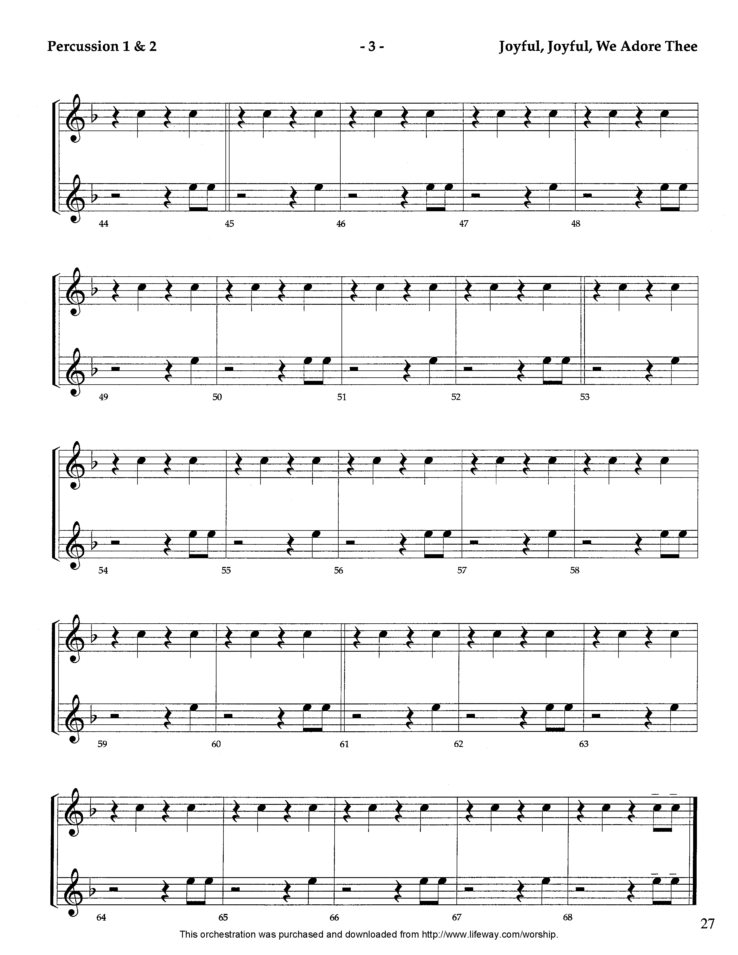 Joyful Joyful We Adore Thee (Instrumental) Percussion 1/2 (Lifeway Worship / Arr. Tom Payne)