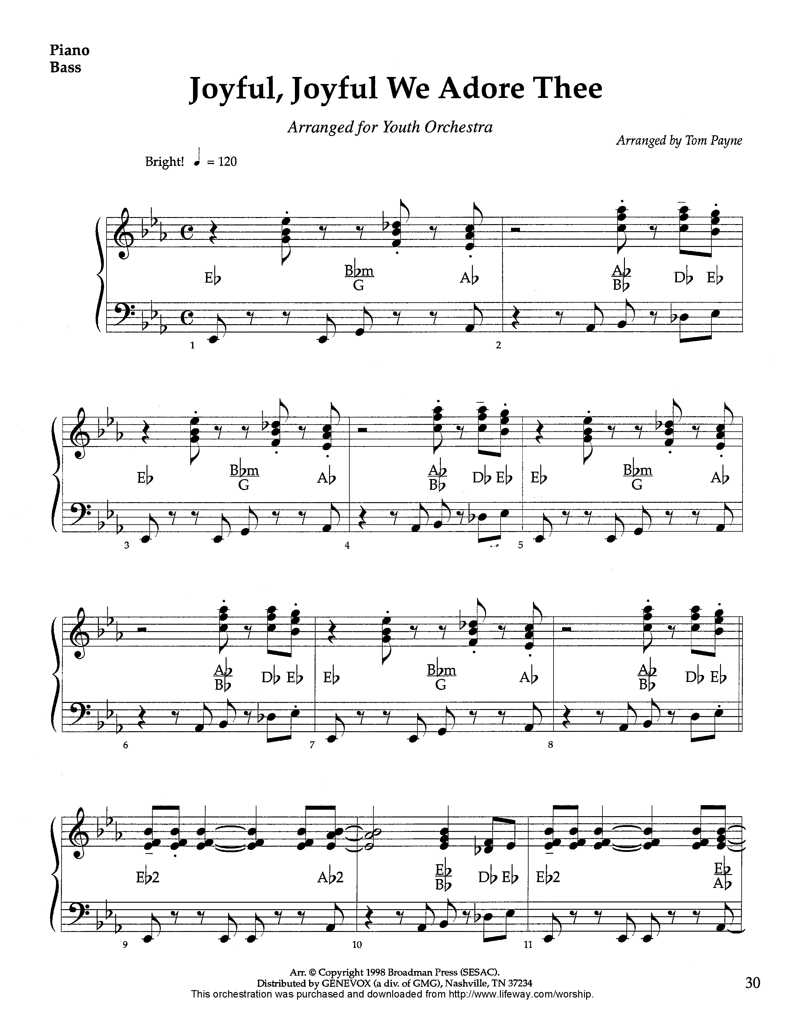 Joyful Joyful We Adore Thee (Instrumental) Piano Sheet (Lifeway Worship / Arr. Tom Payne)