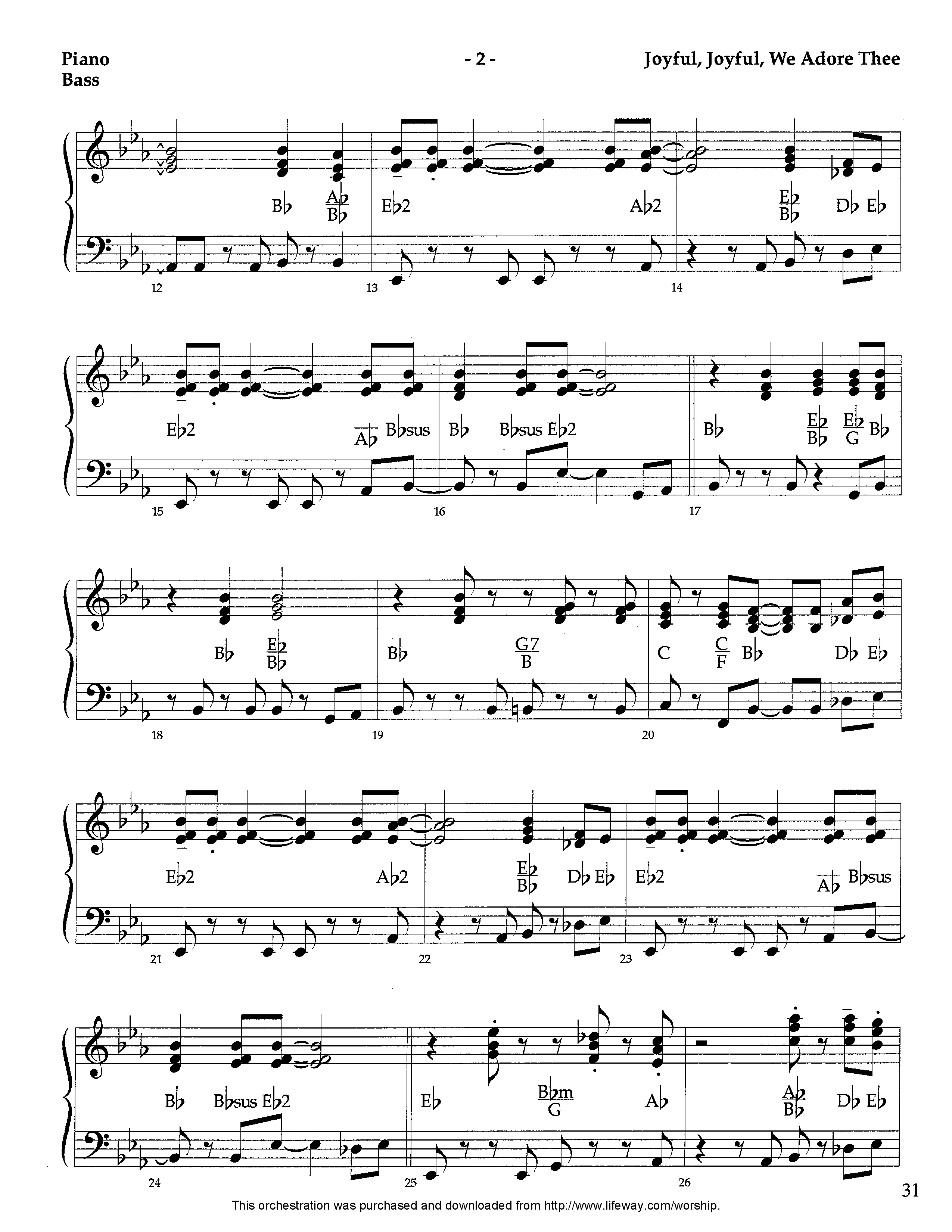 Joyful Joyful We Adore Thee (Instrumental) Piano Sheet (Lifeway Worship / Arr. Tom Payne)
