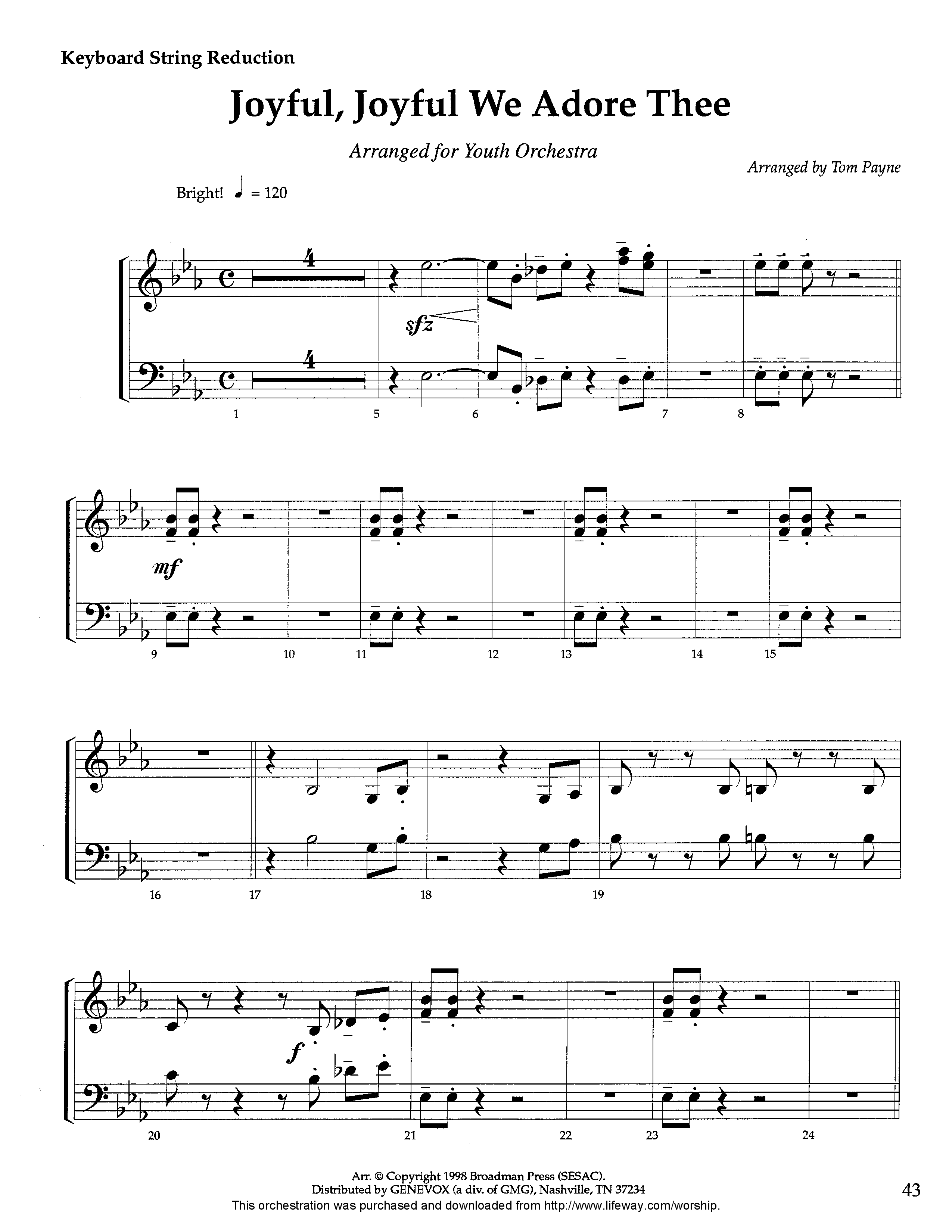 Joyful Joyful We Adore Thee (Instrumental) String Reduction (Lifeway Worship / Arr. Tom Payne)