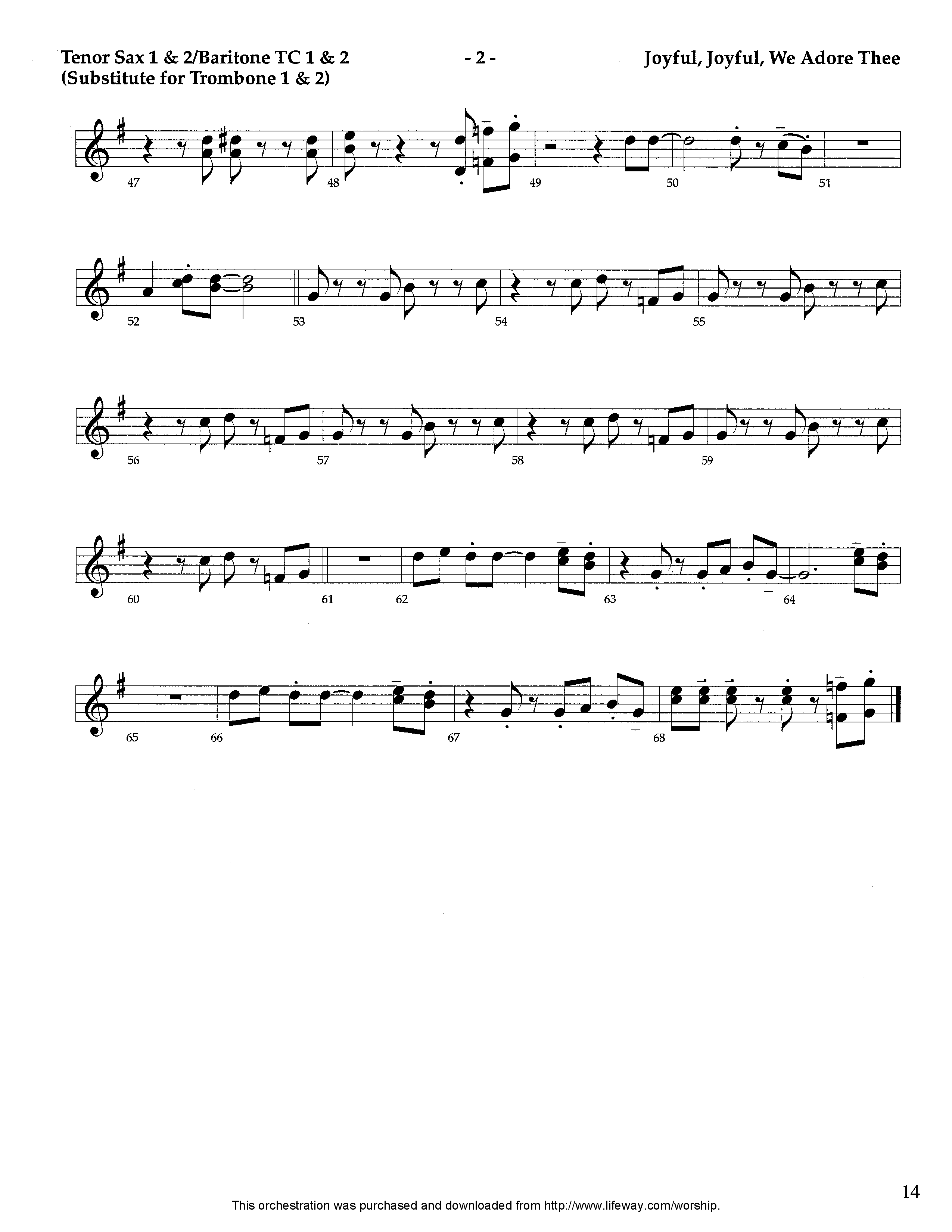 Joyful Joyful We Adore Thee (Instrumental) Tenor Sax/Baritone T.C. (Lifeway Worship / Arr. Tom Payne)