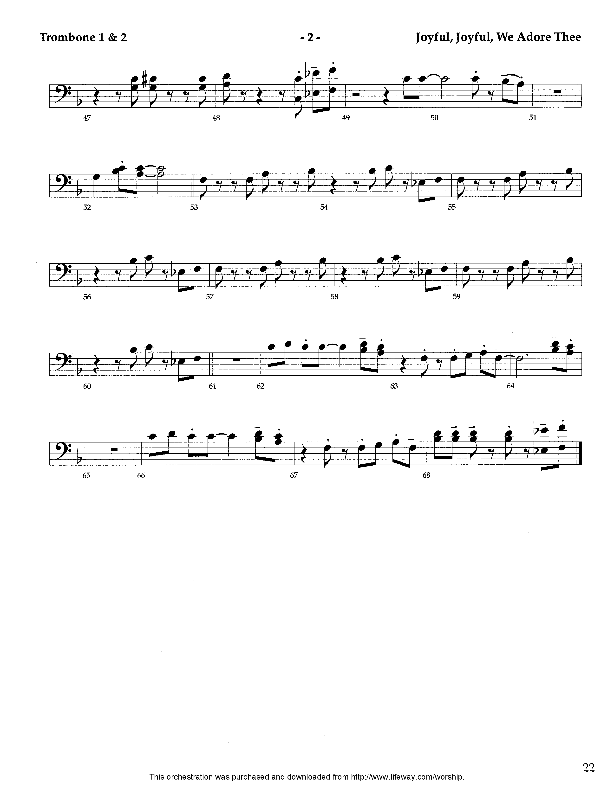 Joyful Joyful We Adore Thee (Instrumental) Trombone 1/2 (Lifeway Worship / Arr. Tom Payne)