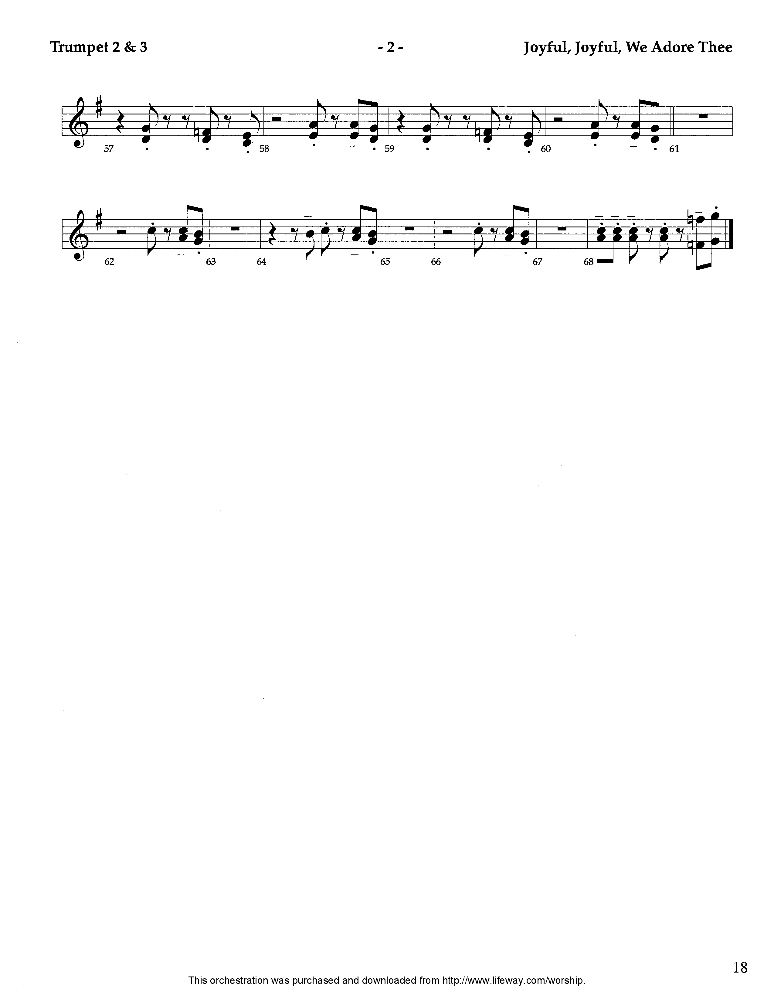 Joyful Joyful We Adore Thee (Instrumental) Trumpet 2/3 (Lifeway Worship / Arr. Tom Payne)