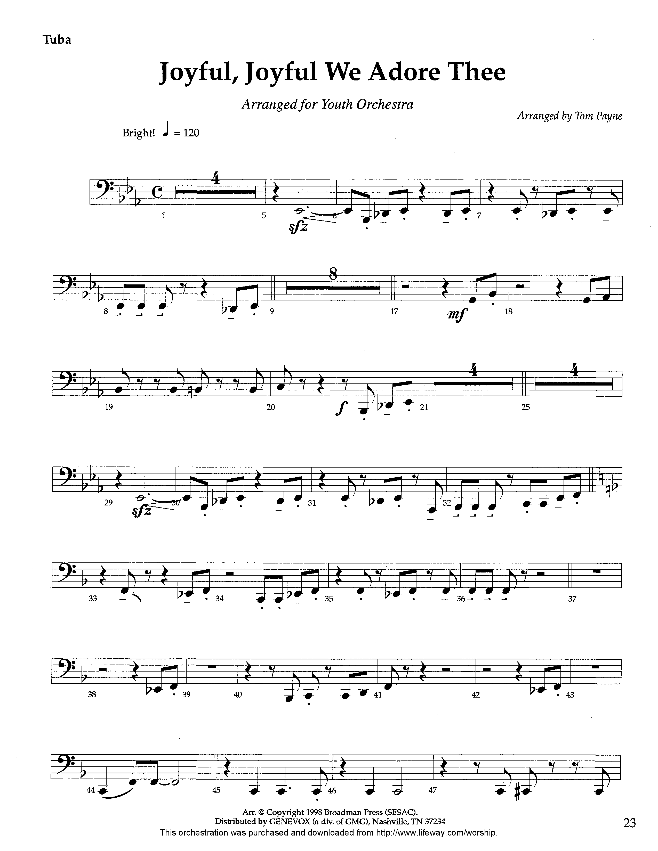 Joyful Joyful We Adore Thee (Instrumental) Tuba (Lifeway Worship / Arr. Tom Payne)