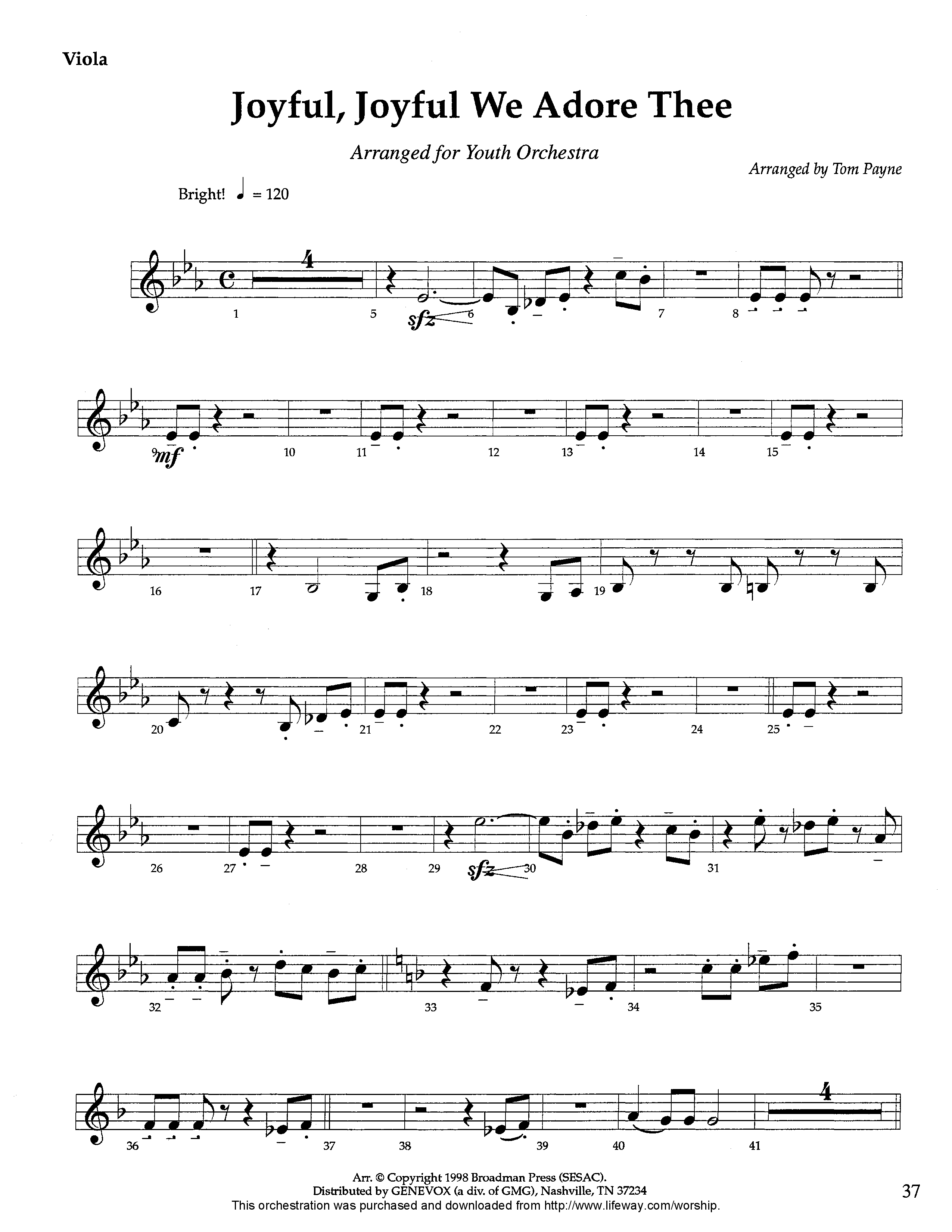 Joyful Joyful We Adore Thee (Instrumental) Viola (Lifeway Worship / Arr. Tom Payne)