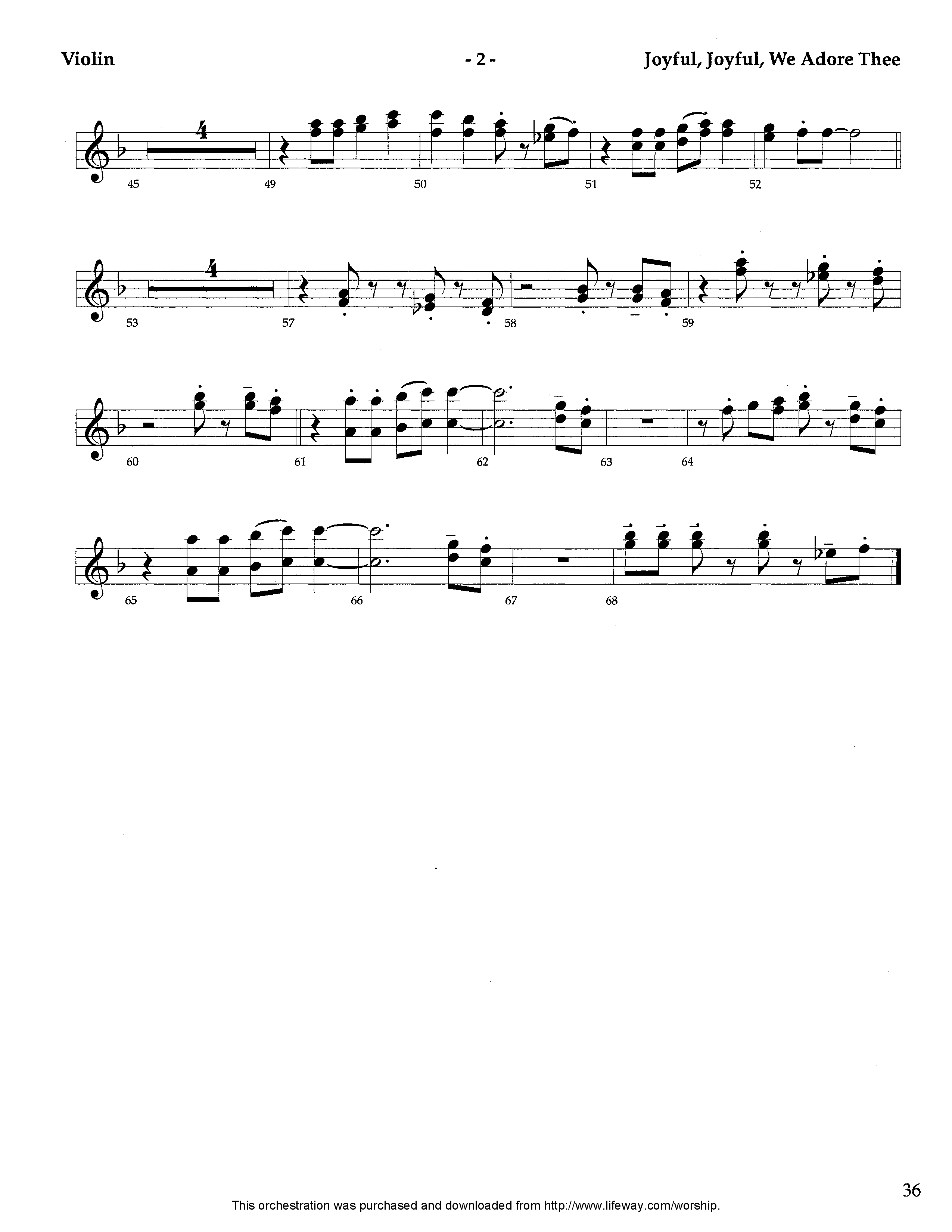 Joyful Joyful We Adore Thee (Instrumental) Violin 1 (Lifeway Worship / Arr. Tom Payne)