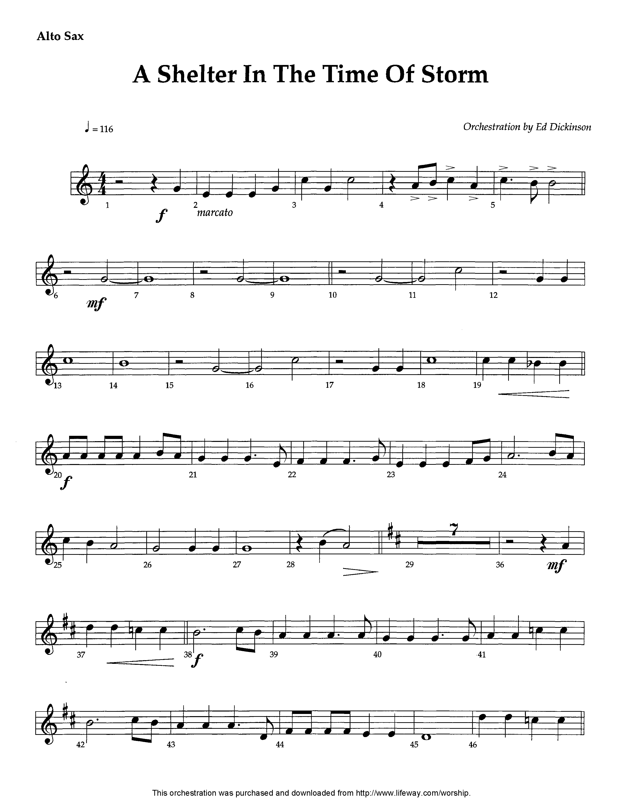 A Shelter In The Time Of Storm (Instrumental) Alto Sax (Lifeway Worship / Arr. Ed Dickinson)
