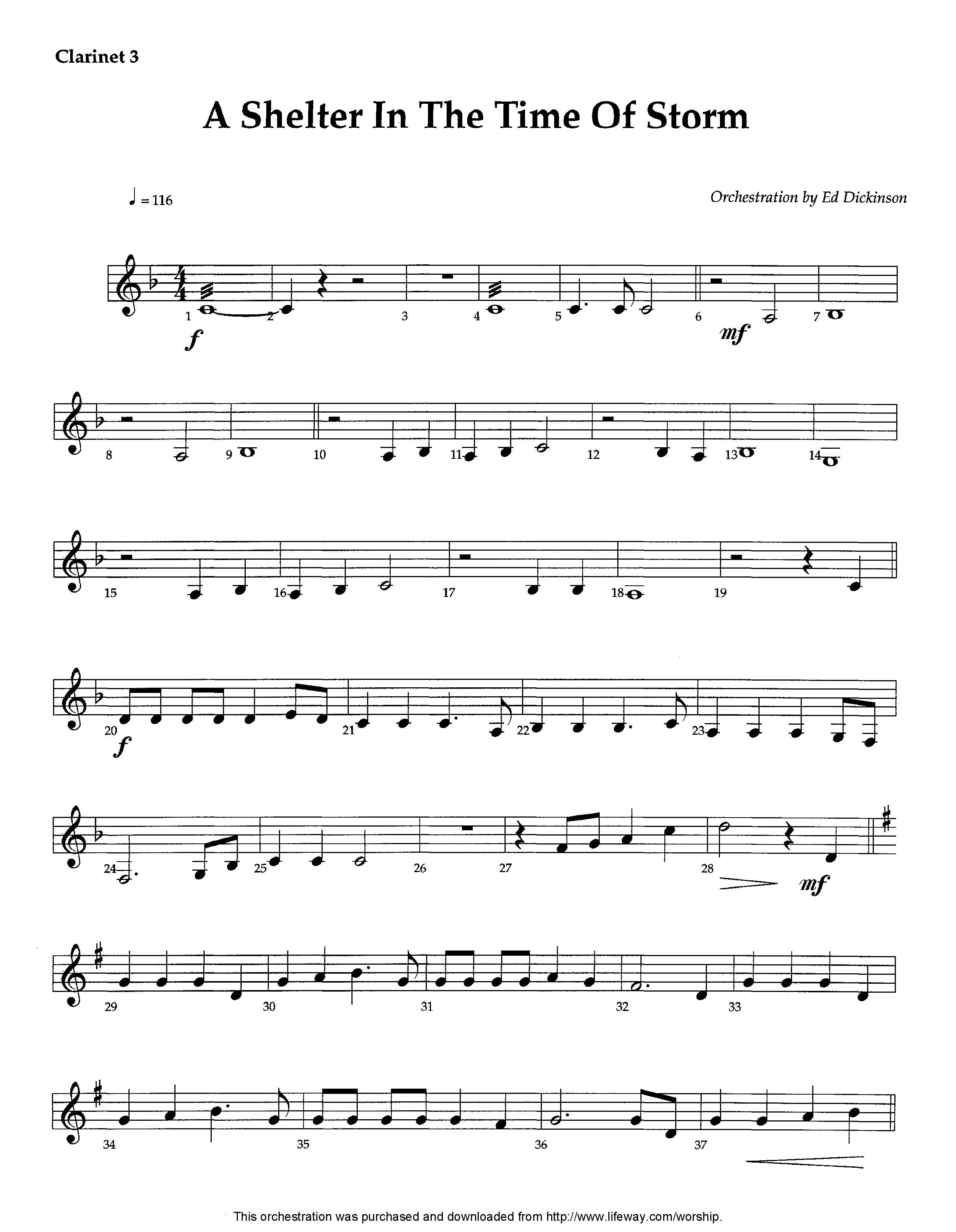 A Shelter In The Time Of Storm (Instrumental) Clarinet 3 (Lifeway Worship / Arr. Ed Dickinson)