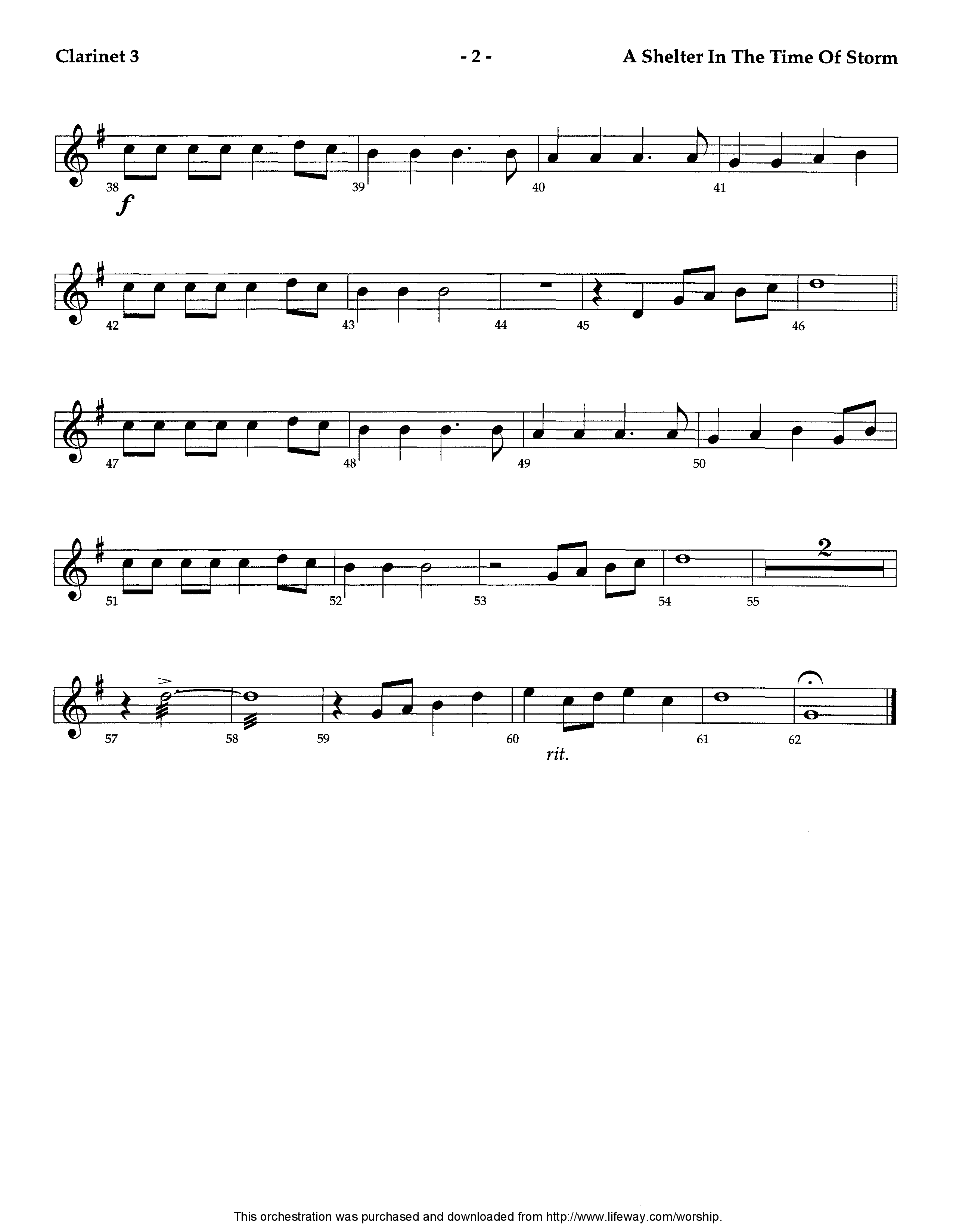 A Shelter In The Time Of Storm (Instrumental) Clarinet 3 (Lifeway Worship / Arr. Ed Dickinson)