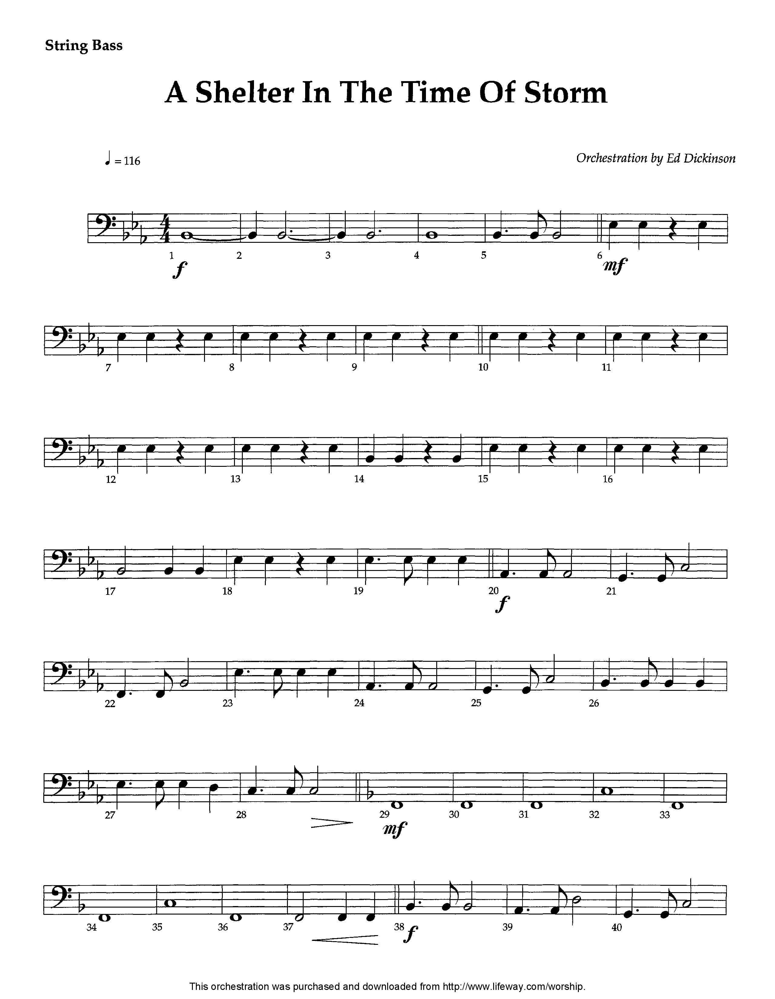 A Shelter In The Time Of Storm (Instrumental) Double Bass (Lifeway Worship / Arr. Ed Dickinson)
