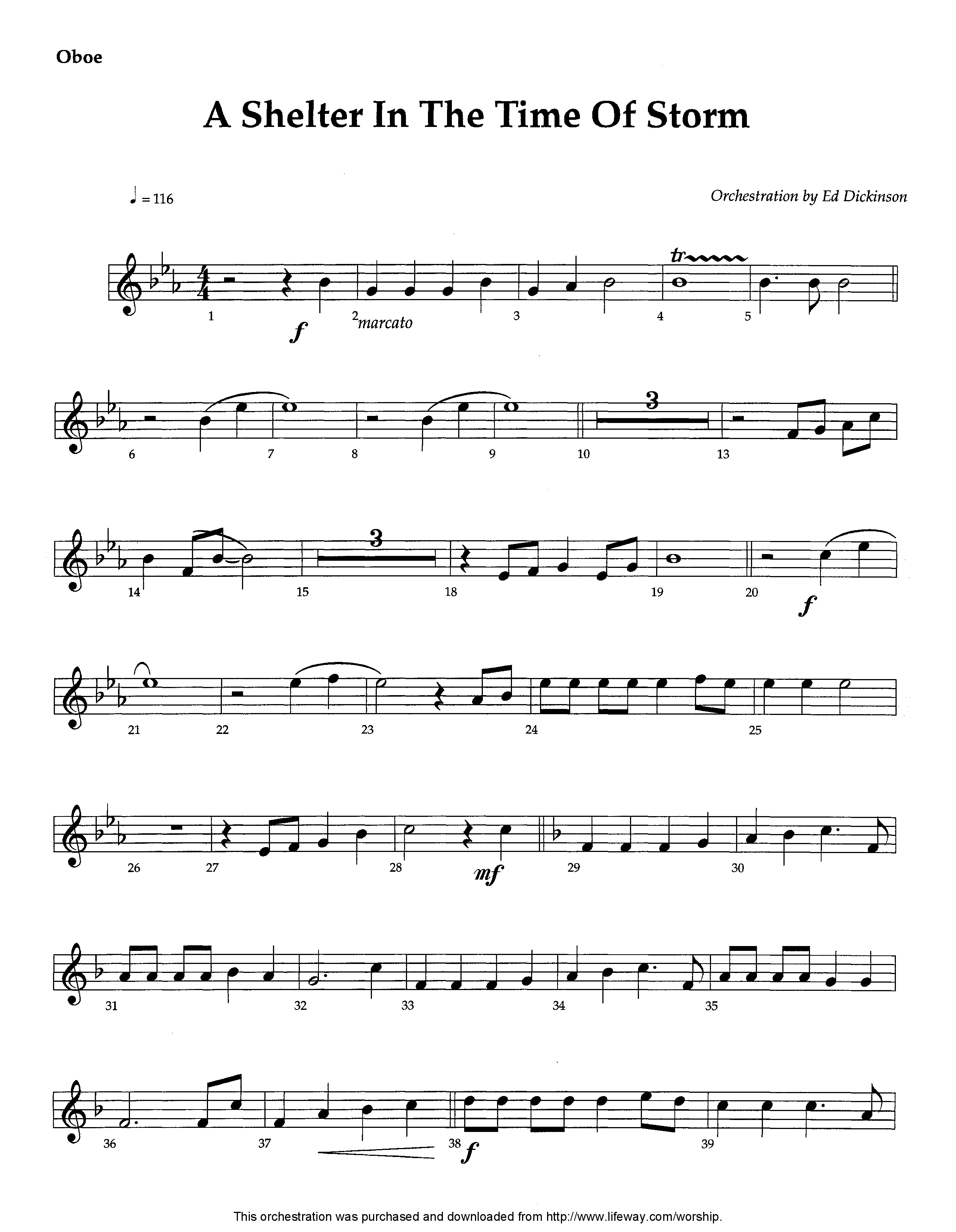 A Shelter In The Time Of Storm (Instrumental) Oboe (Lifeway Worship / Arr. Ed Dickinson)