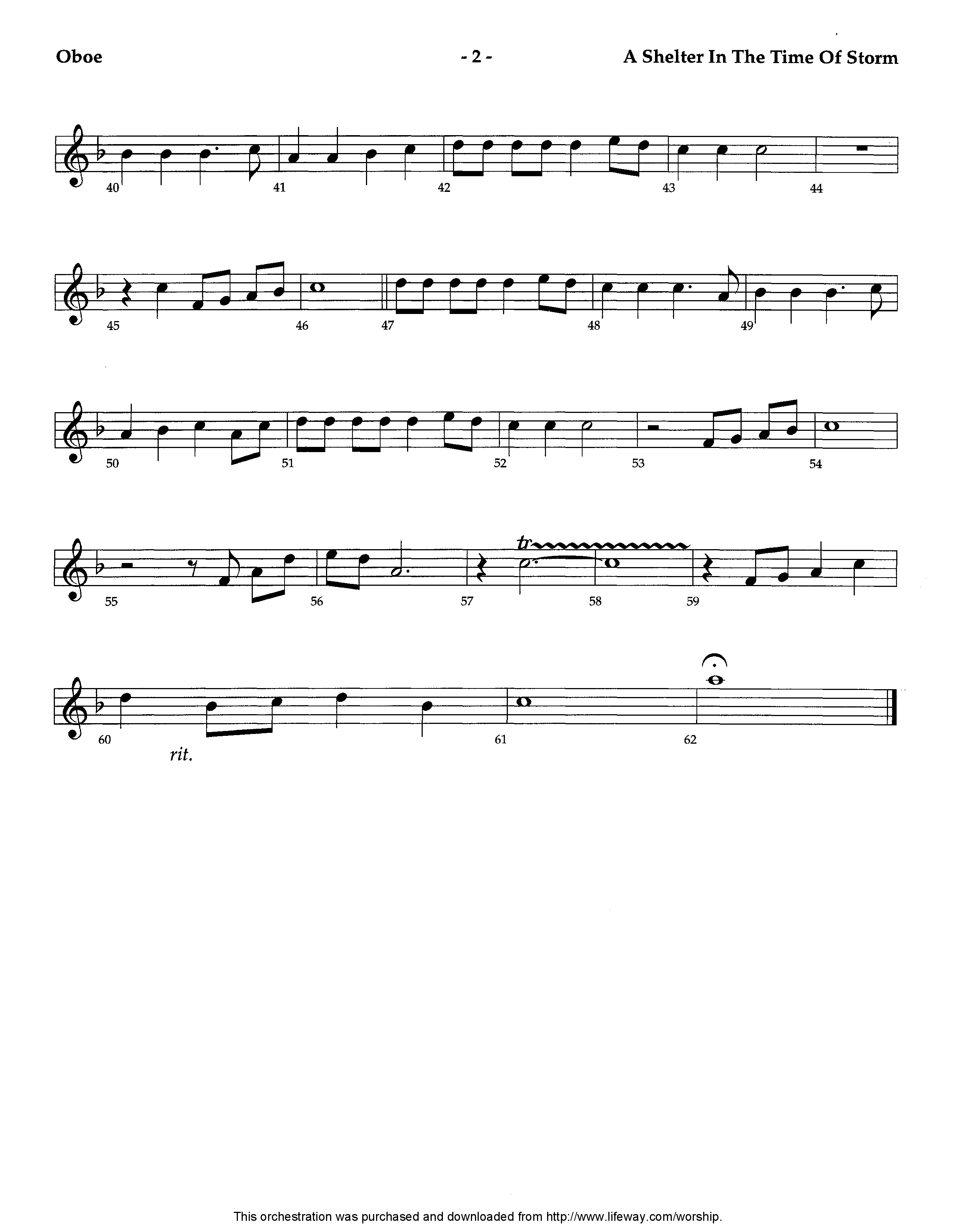 A Shelter In The Time Of Storm (Instrumental) Oboe (Lifeway Worship / Arr. Ed Dickinson)