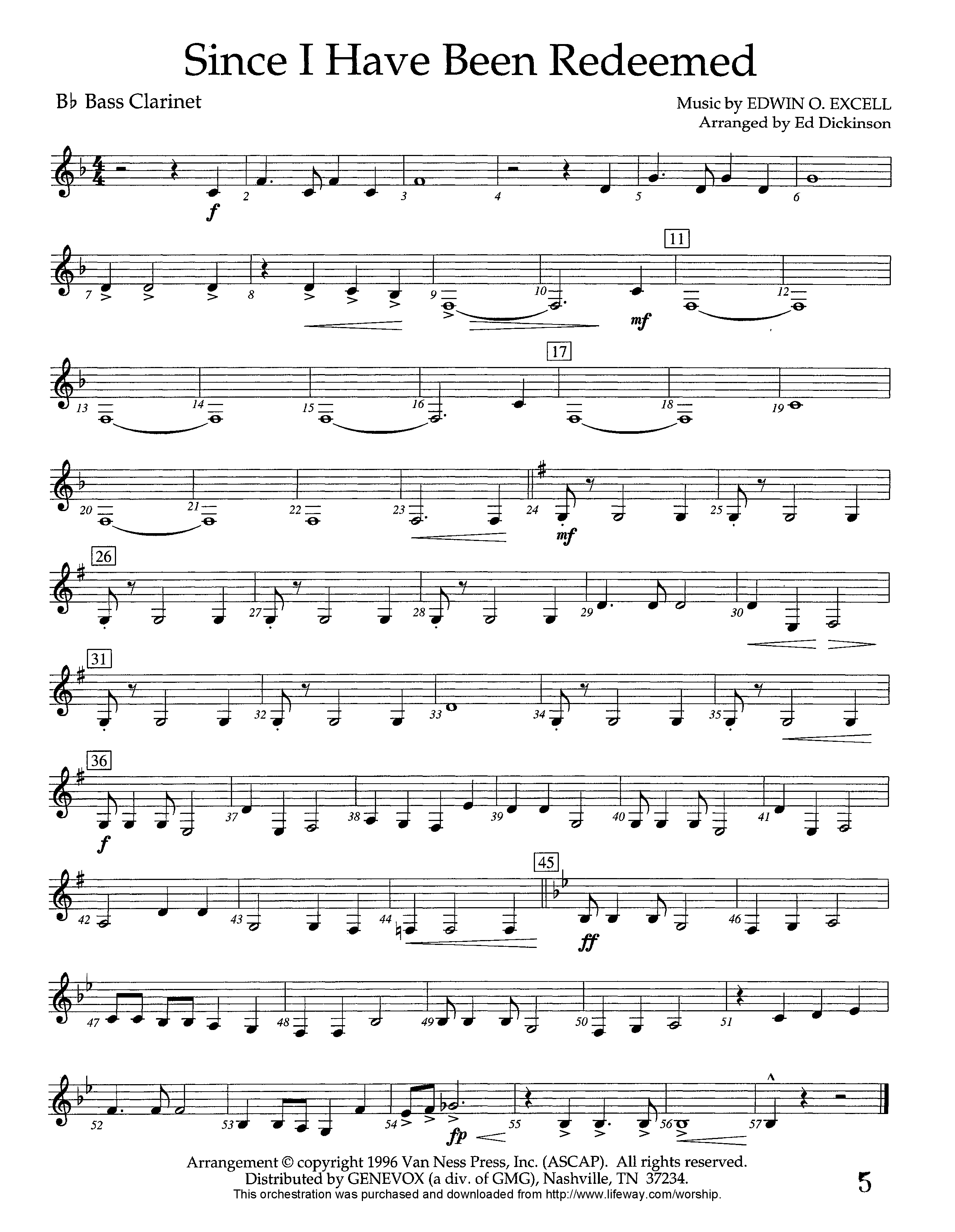 Since I Have Been Redeemed (Instrumental) Bass Clarinet (Lifeway Worship / Arr. Ed Dickinson)