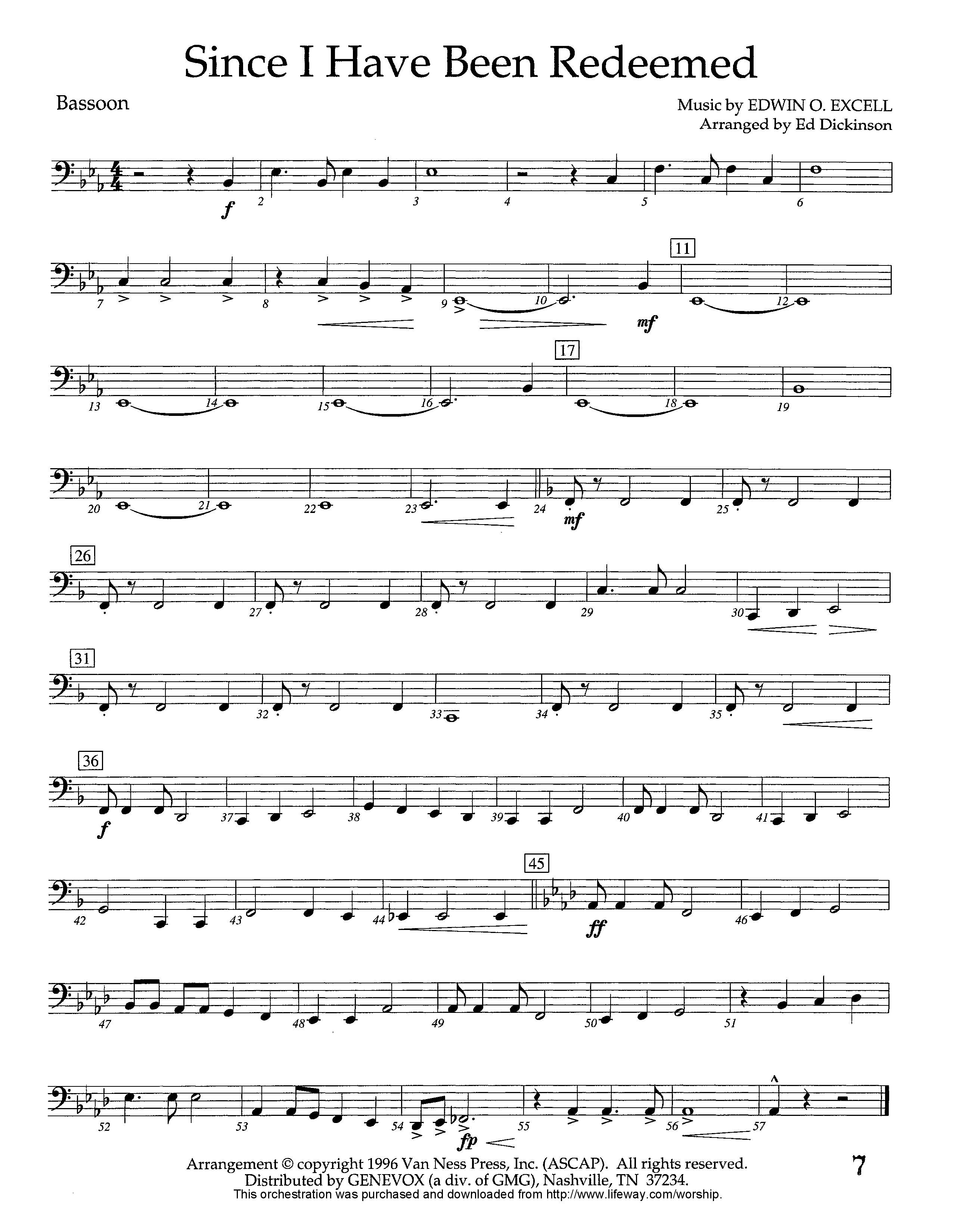 Since I Have Been Redeemed (Instrumental) Bassoon (Lifeway Worship / Arr. Ed Dickinson)