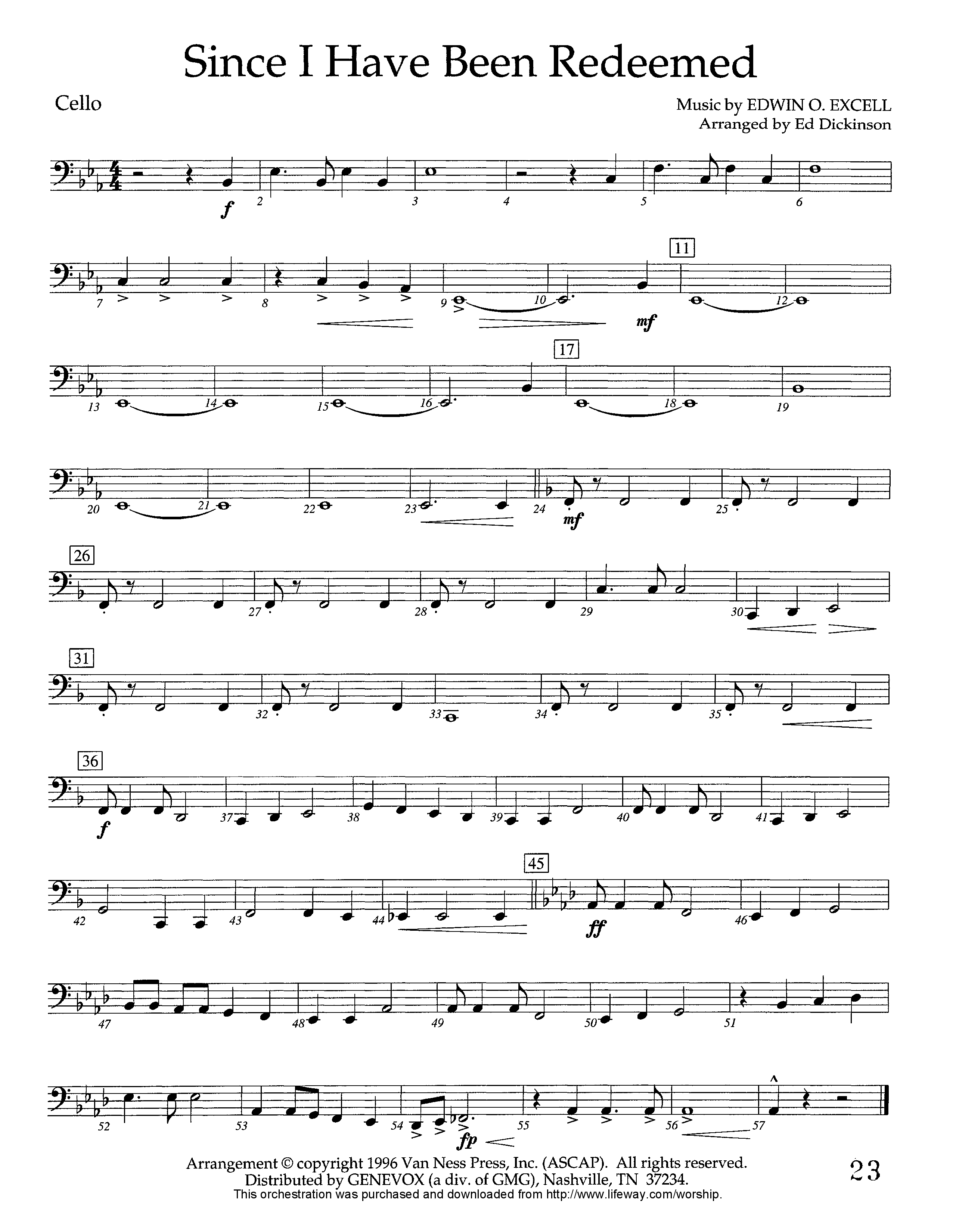 Since I Have Been Redeemed (Instrumental) Cello (Lifeway Worship / Arr. Ed Dickinson)