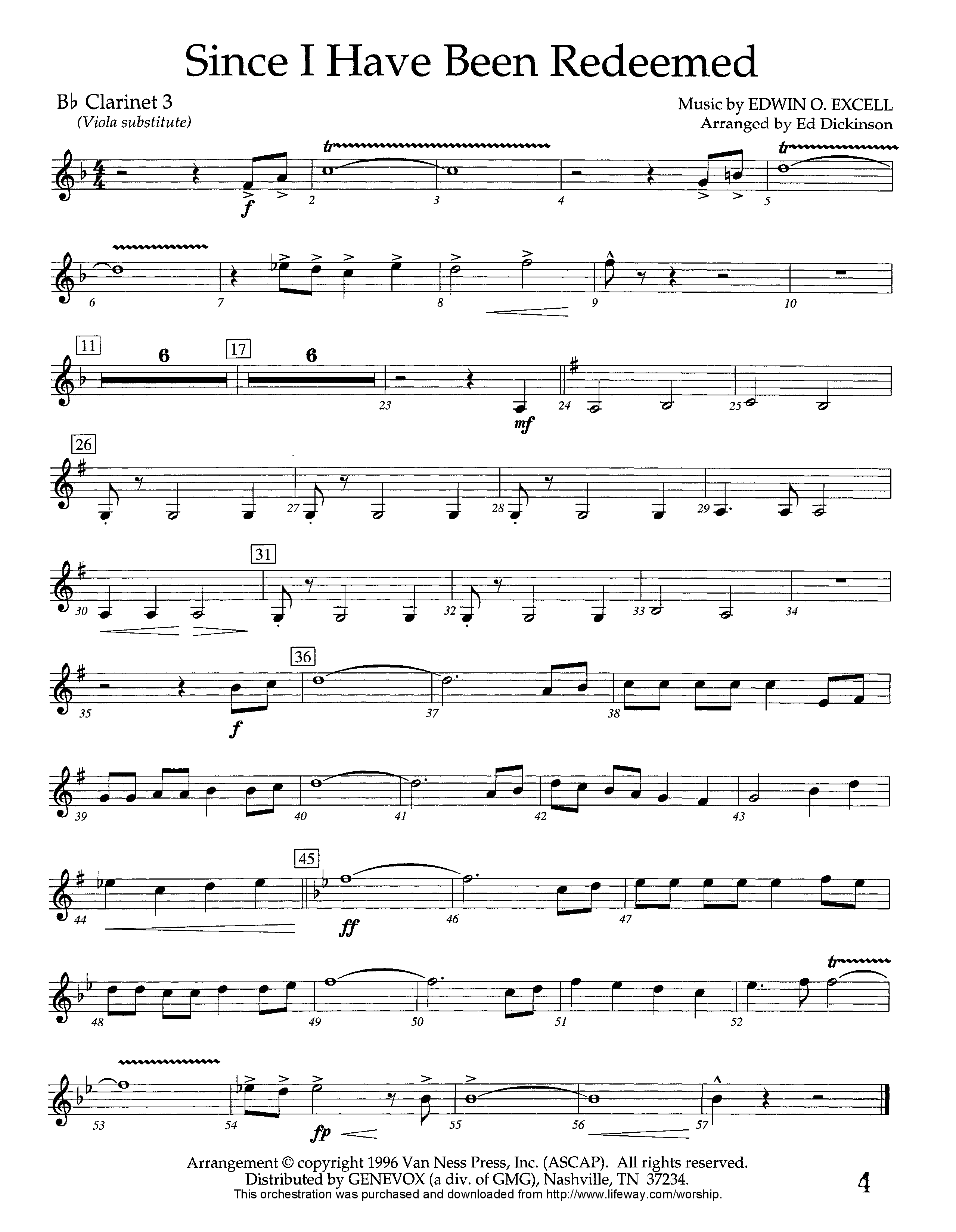 Since I Have Been Redeemed (Instrumental) Clarinet 3 (Lifeway Worship / Arr. Ed Dickinson)