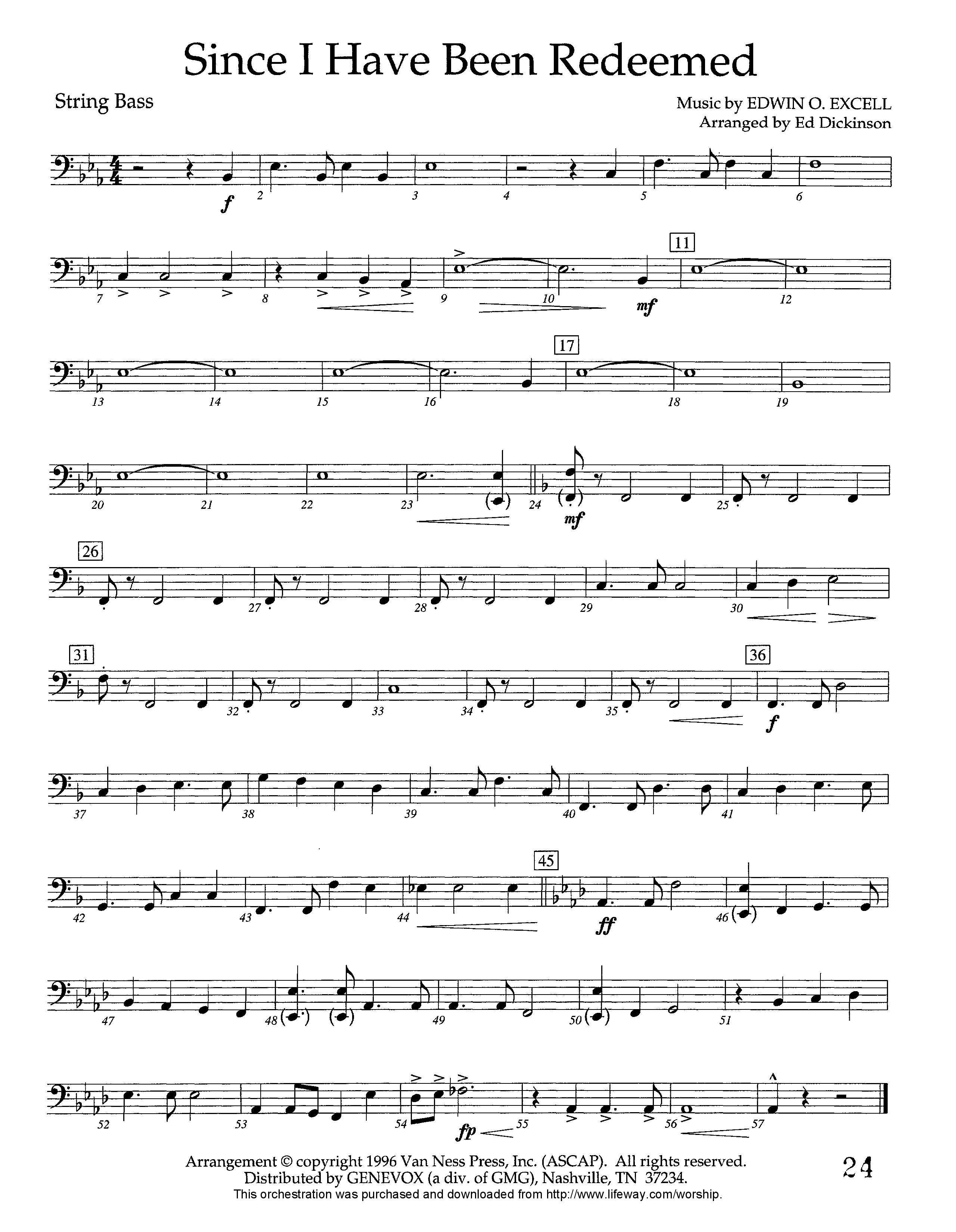 Since I Have Been Redeemed (Instrumental) Double Bass (Lifeway Worship / Arr. Ed Dickinson)