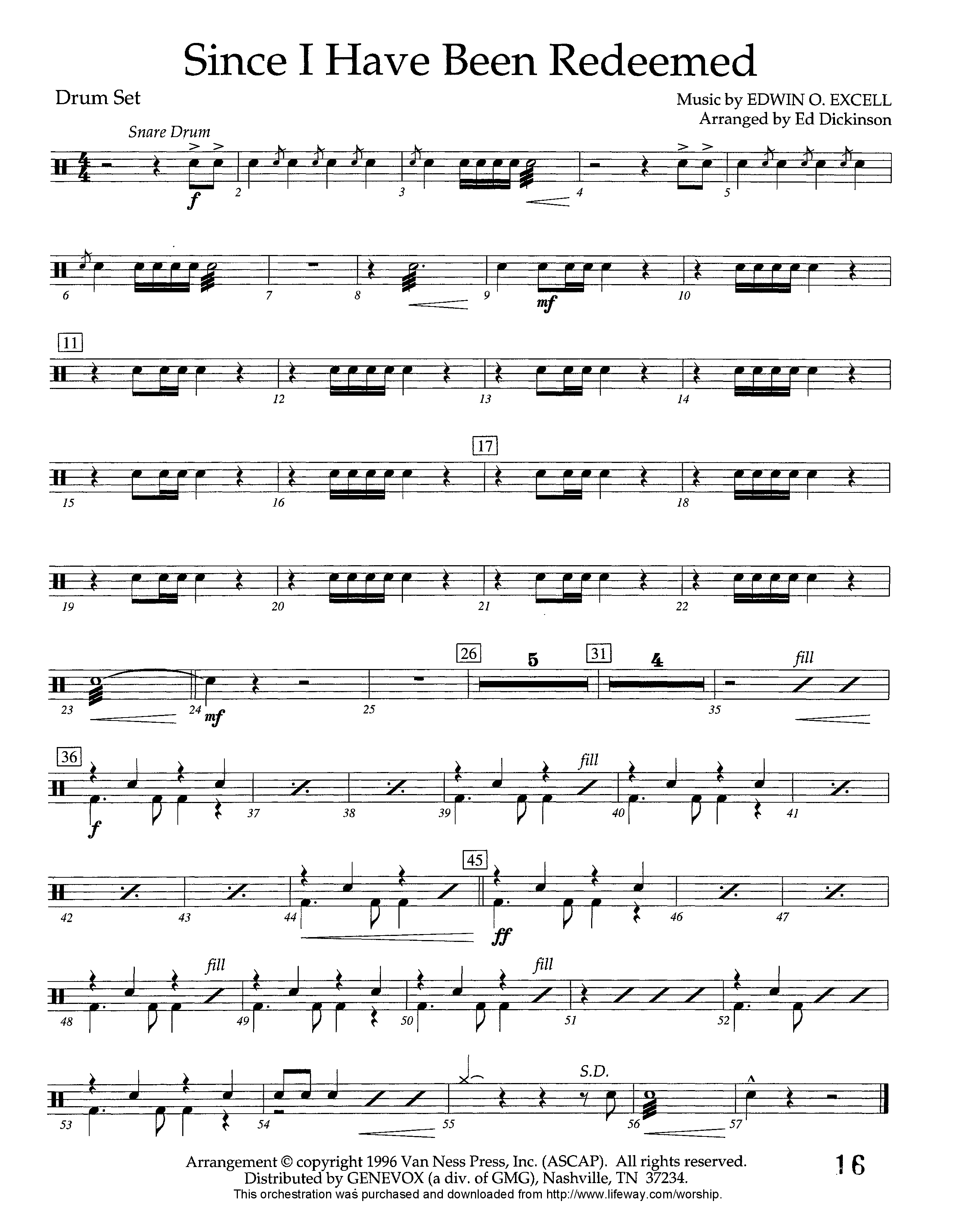 Since I Have Been Redeemed (Instrumental) Drum Set (Lifeway Worship / Arr. Ed Dickinson)