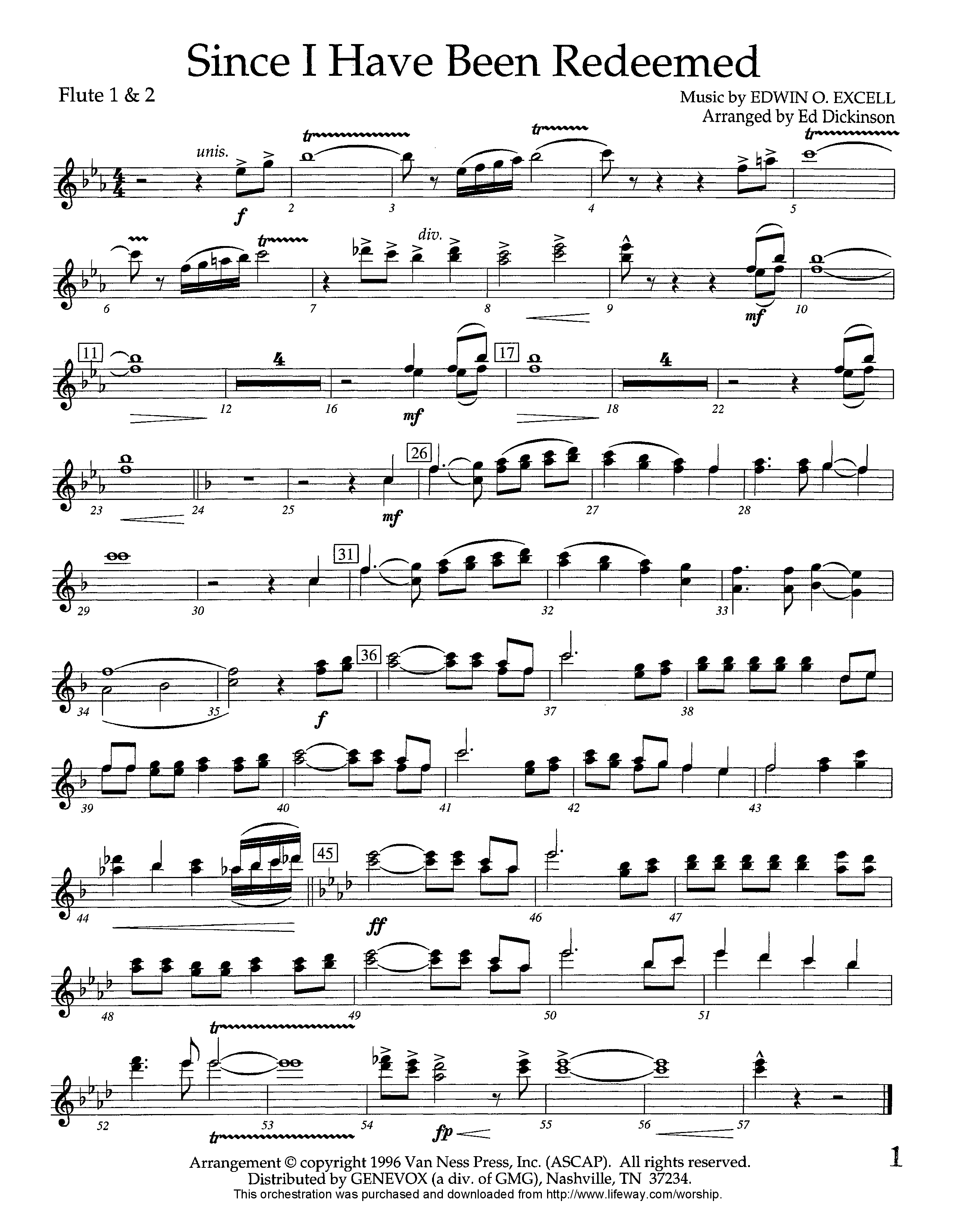 Since I Have Been Redeemed (Instrumental) Flute 1/2 (Lifeway Worship / Arr. Ed Dickinson)