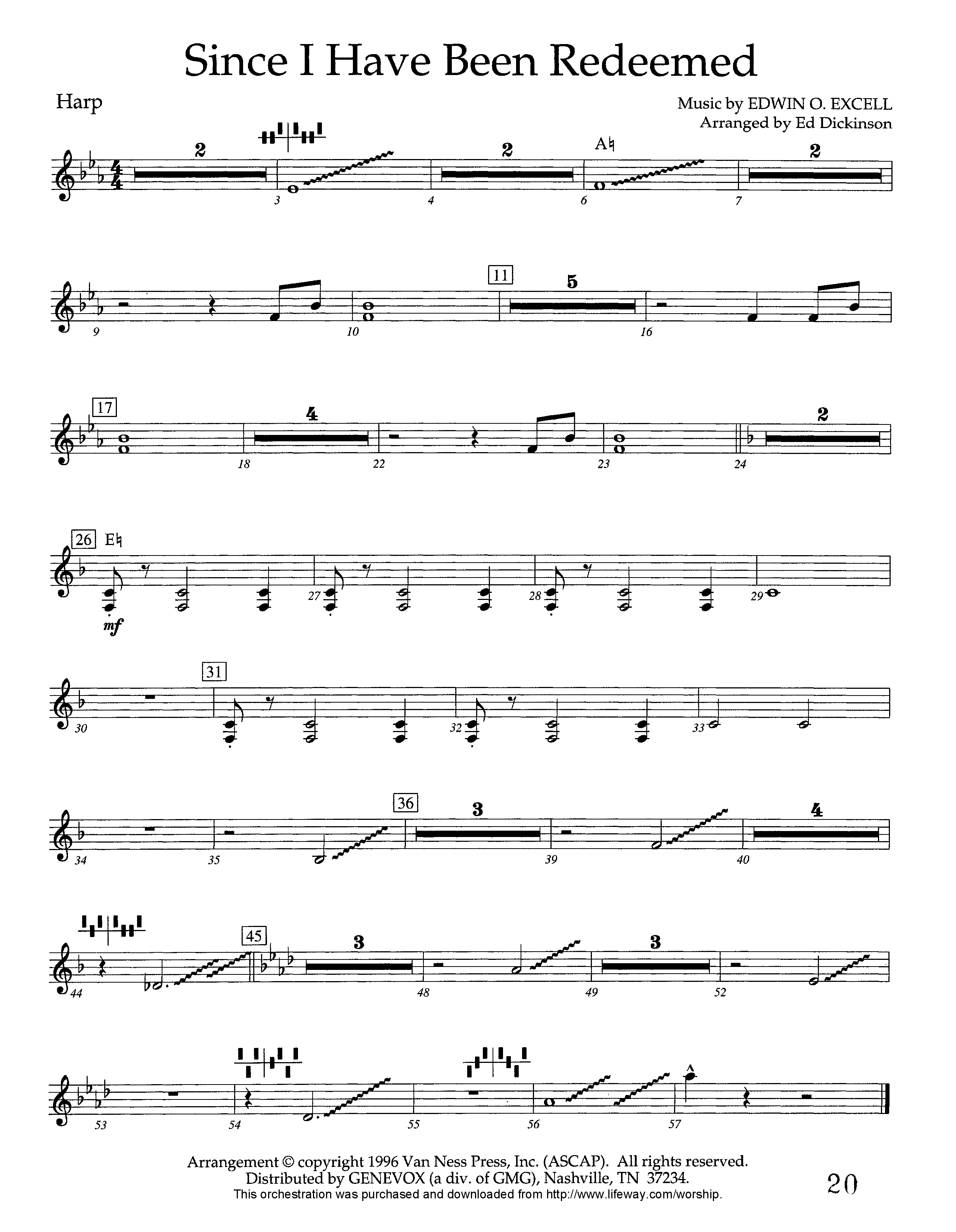 Since I Have Been Redeemed (Instrumental) Harp (Lifeway Worship / Arr. Ed Dickinson)