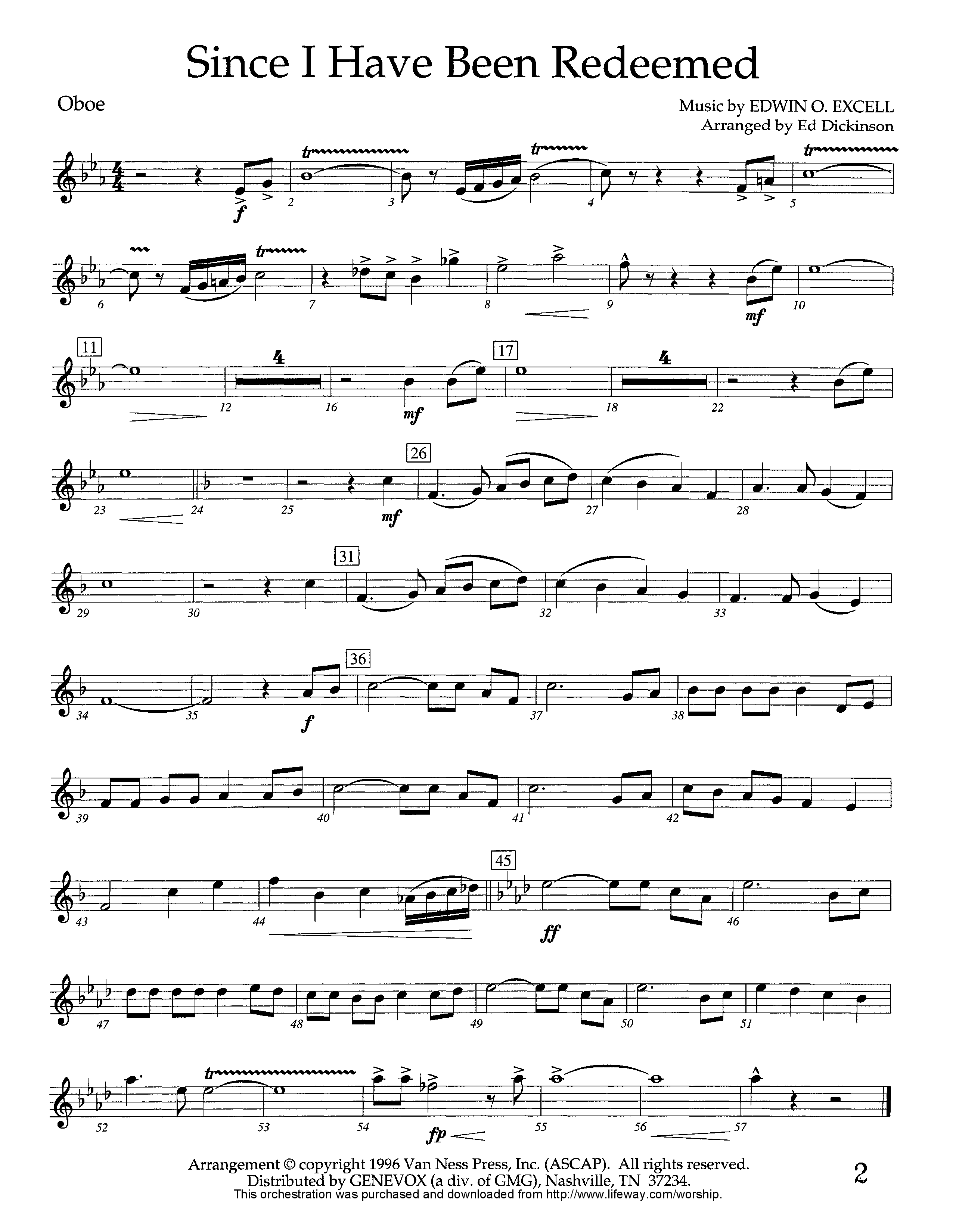 Since I Have Been Redeemed (Instrumental) Oboe (Lifeway Worship / Arr. Ed Dickinson)
