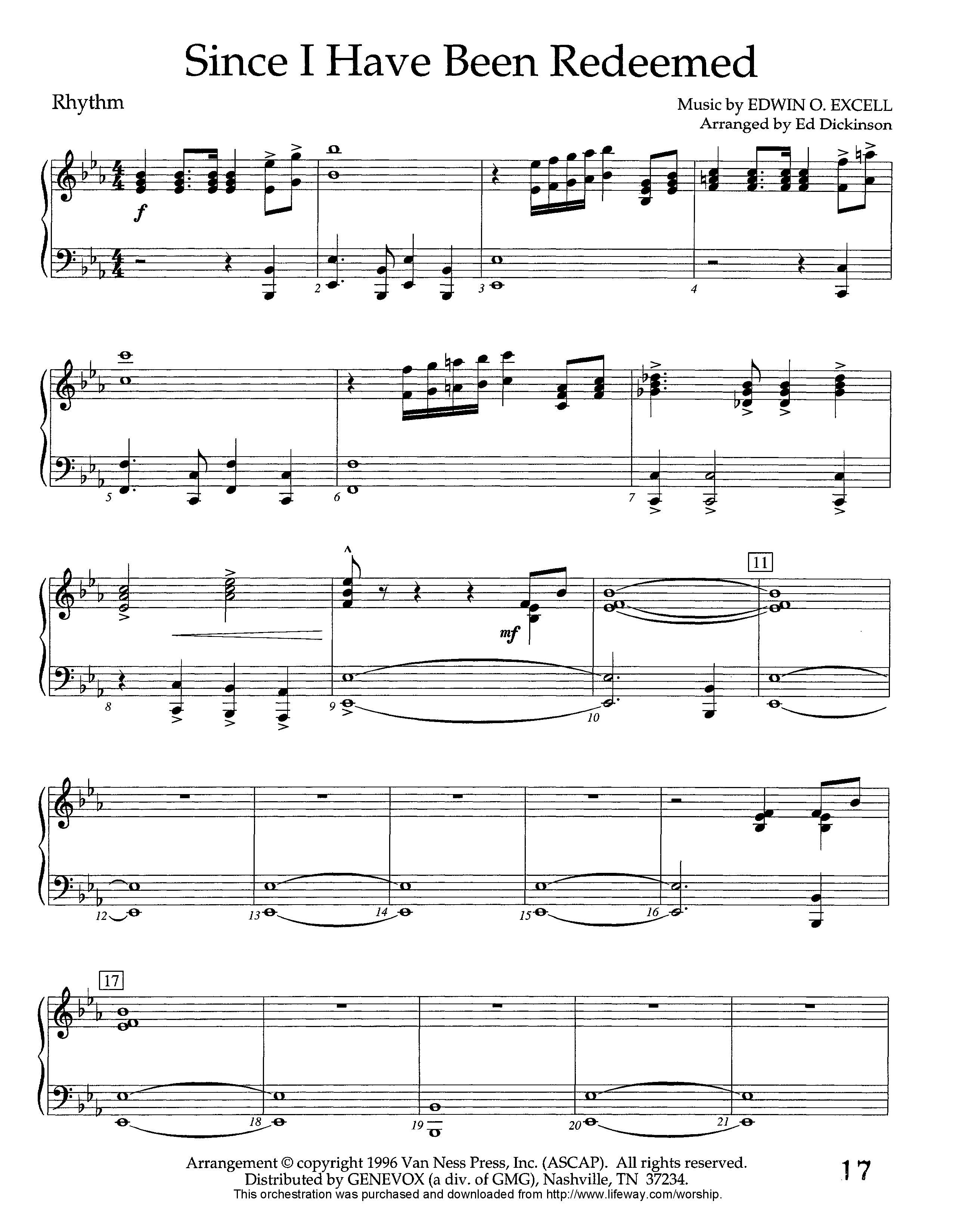 Since I Have Been Redeemed (Instrumental) Rhythm Chart (Lifeway Worship / Arr. Ed Dickinson)