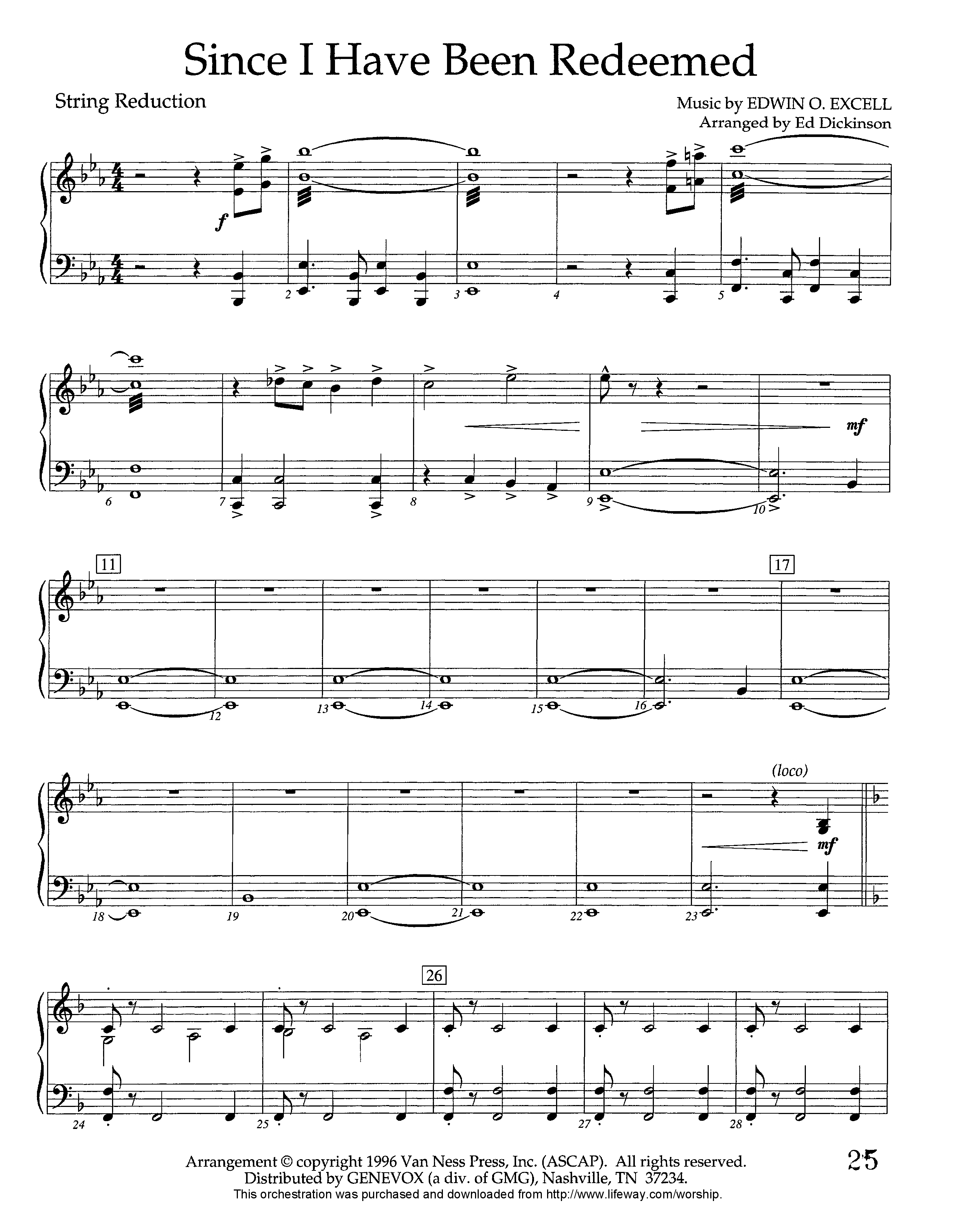 Since I Have Been Redeemed (Instrumental) String Reduction (Lifeway Worship / Arr. Ed Dickinson)