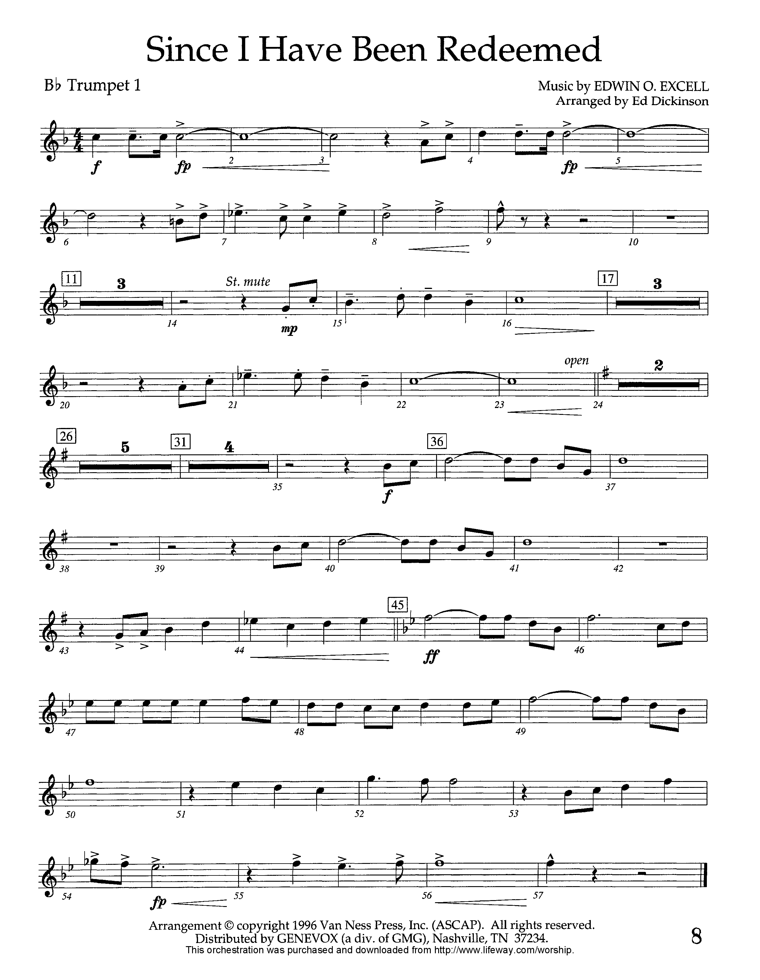 Since I Have Been Redeemed (Instrumental) Trumpet 1 (Lifeway Worship / Arr. Ed Dickinson)
