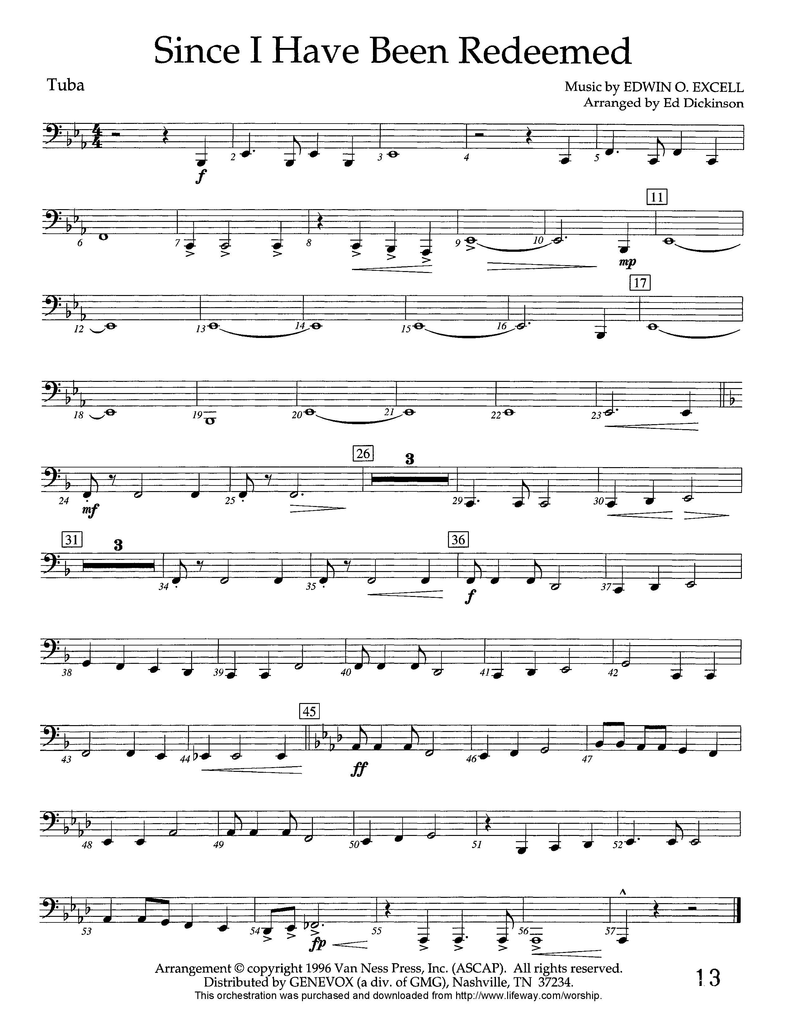 Since I Have Been Redeemed (Instrumental) Tuba (Lifeway Worship / Arr. Ed Dickinson)