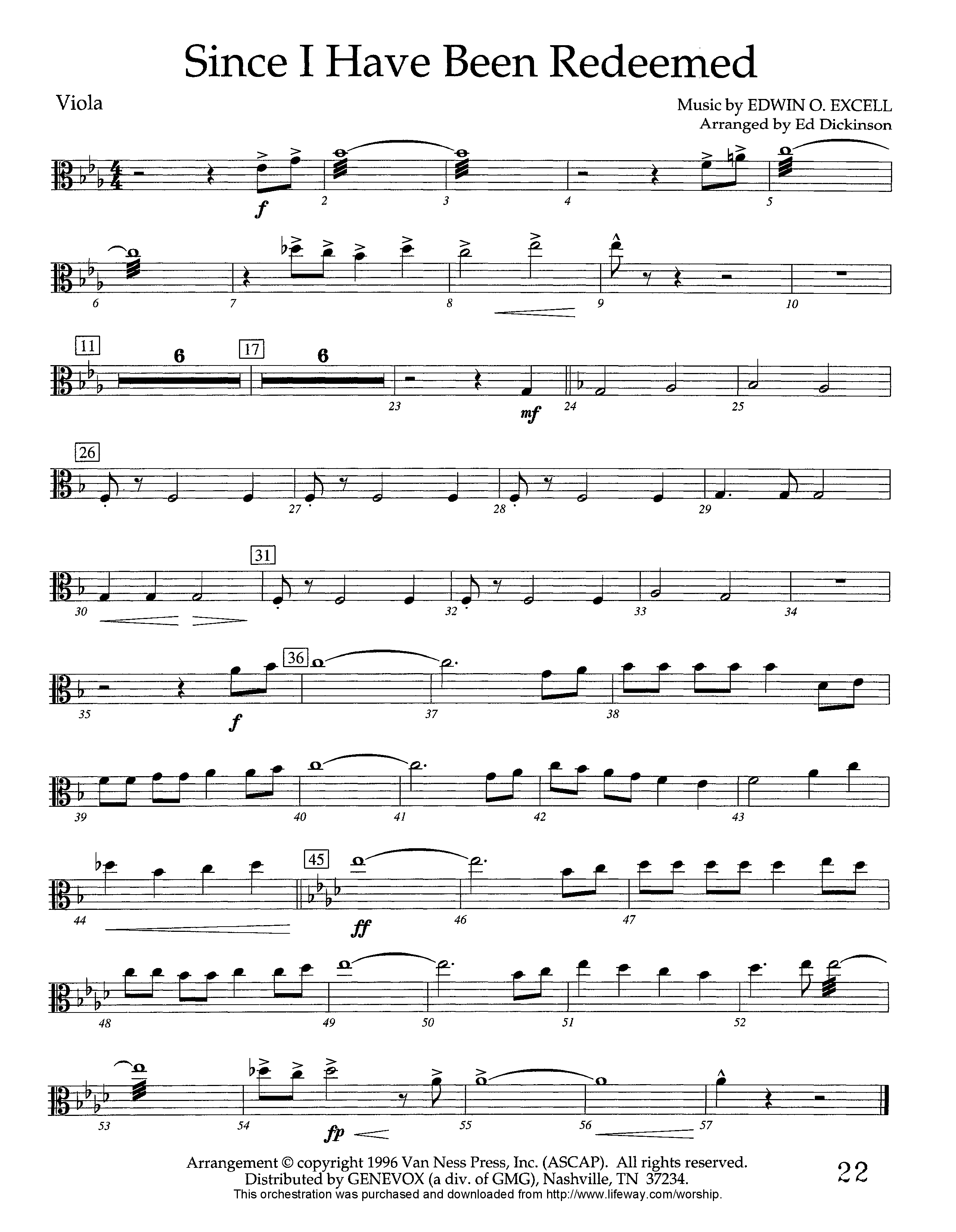 Since I Have Been Redeemed (Instrumental) Viola (Lifeway Worship / Arr. Ed Dickinson)