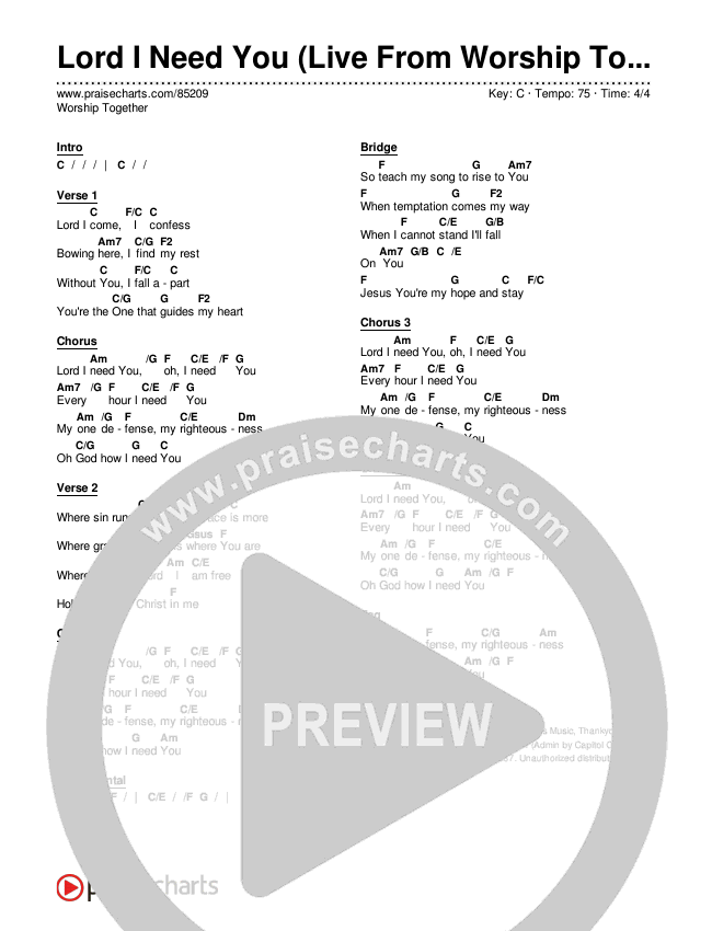 Lord I Need You (Live From Worship Together 2024) Chords & Lyrics (Worship Together)