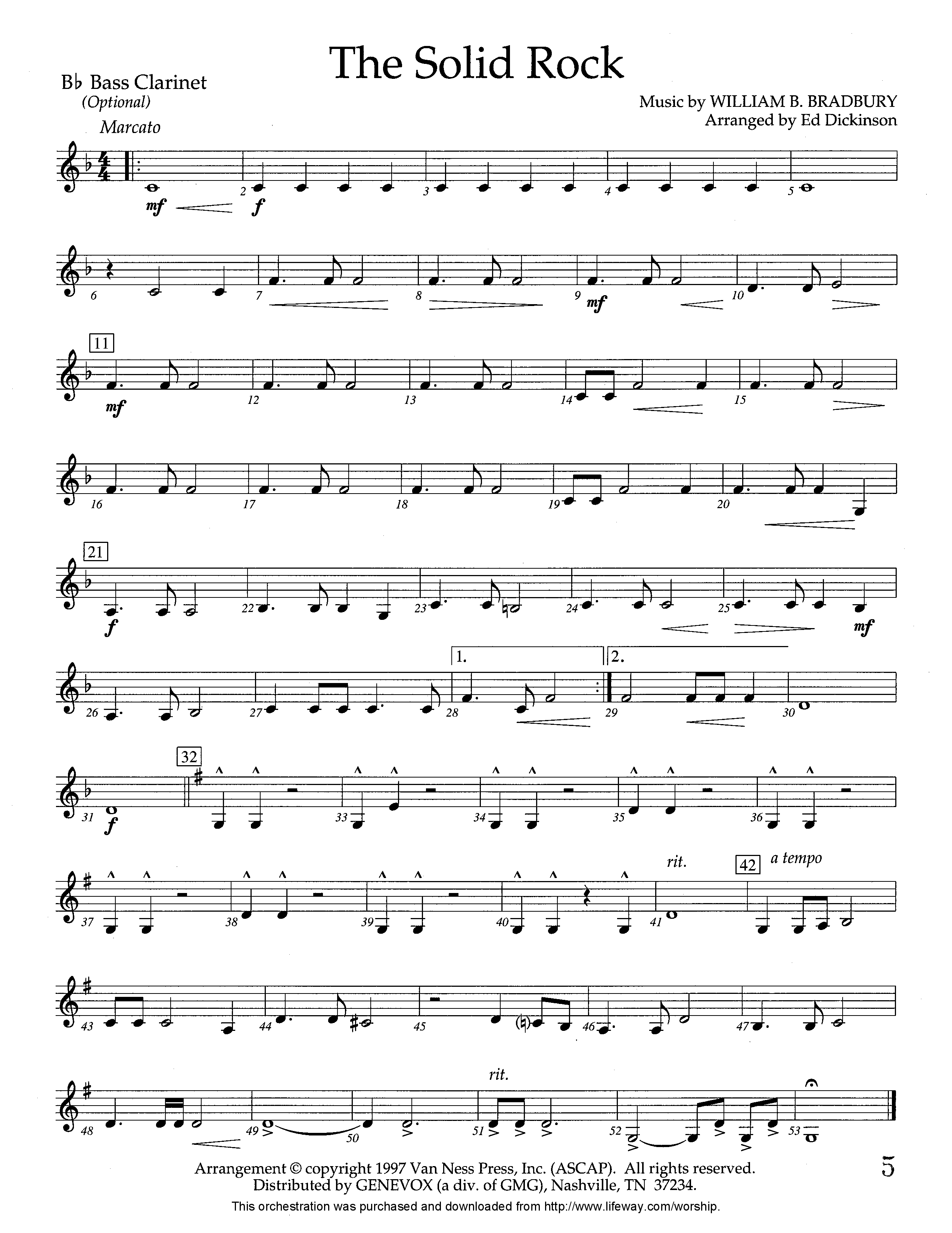 The Solid Rock (Instrumental) Bass Clarinet (Lifeway Worship / Arr. Ed Dickinson)