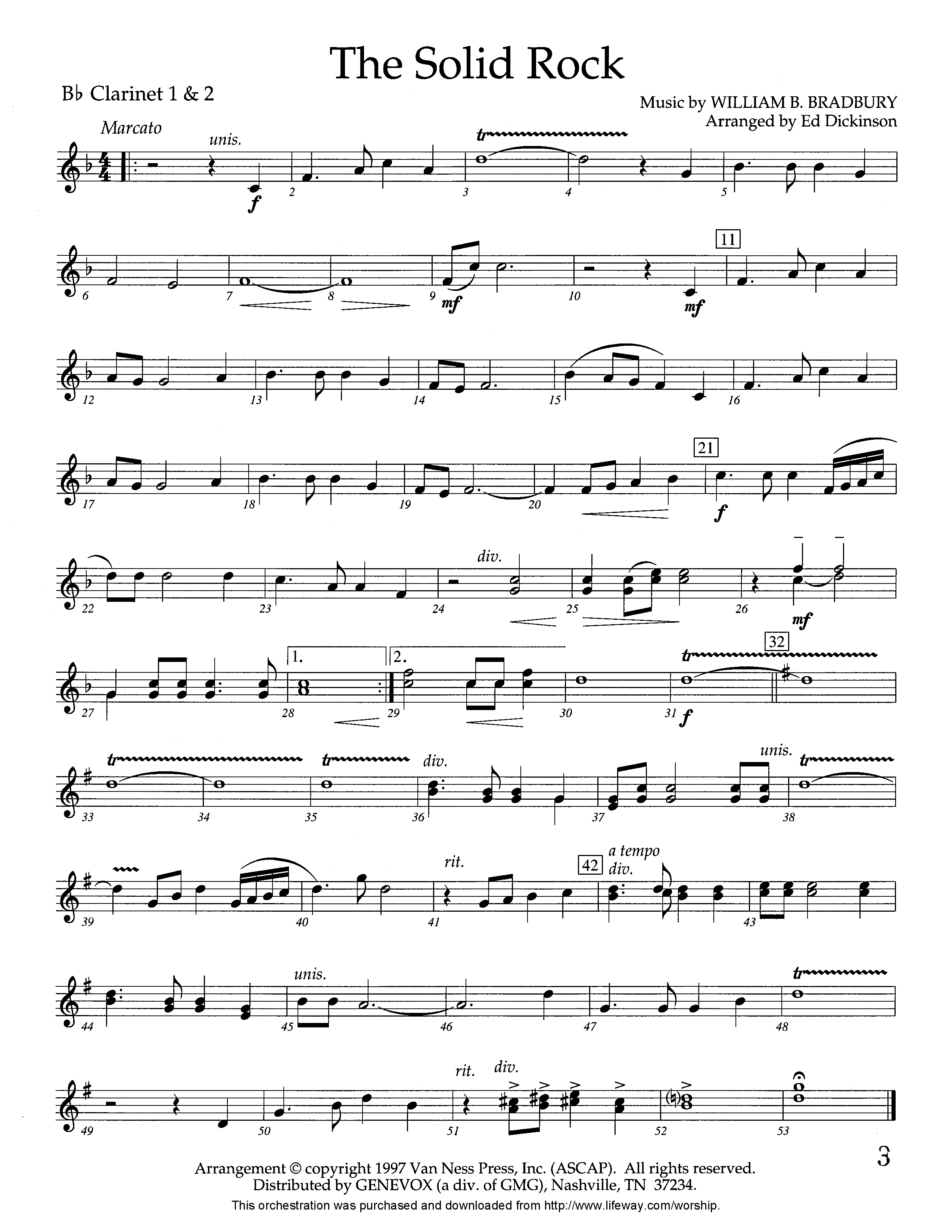 The Solid Rock (Instrumental) Clarinet 1/2 (Lifeway Worship / Arr. Ed Dickinson)