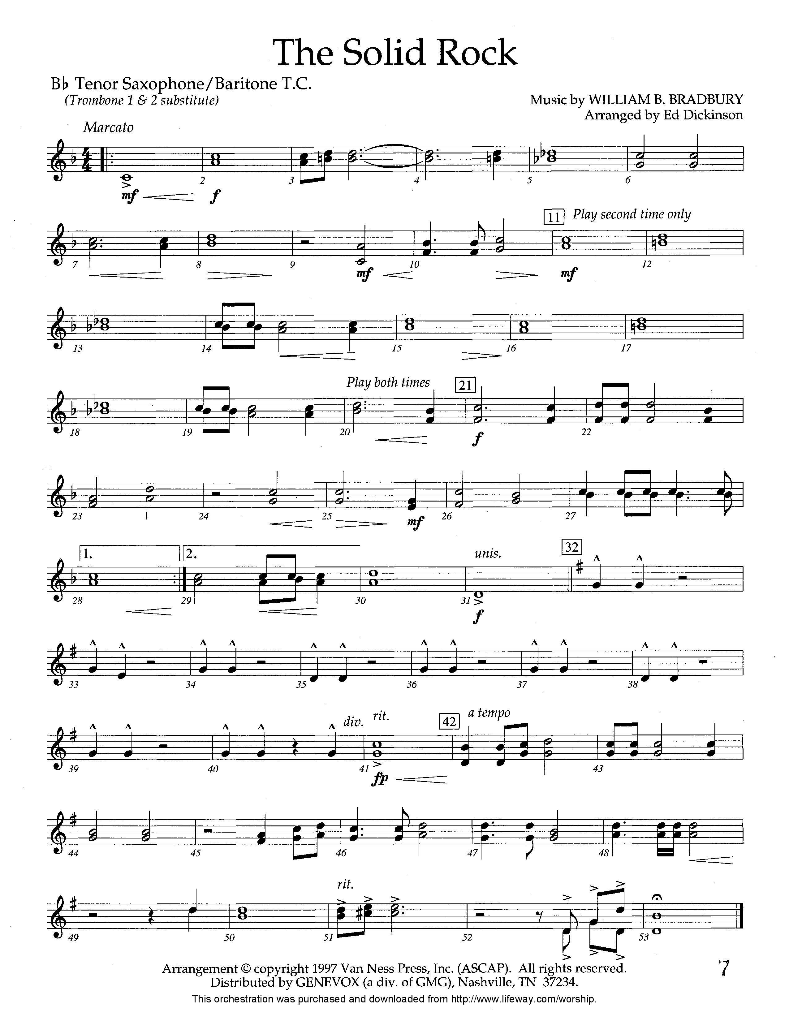 The Solid Rock (Instrumental) Tenor Sax/Baritone T.C. (Lifeway Worship / Arr. Ed Dickinson)