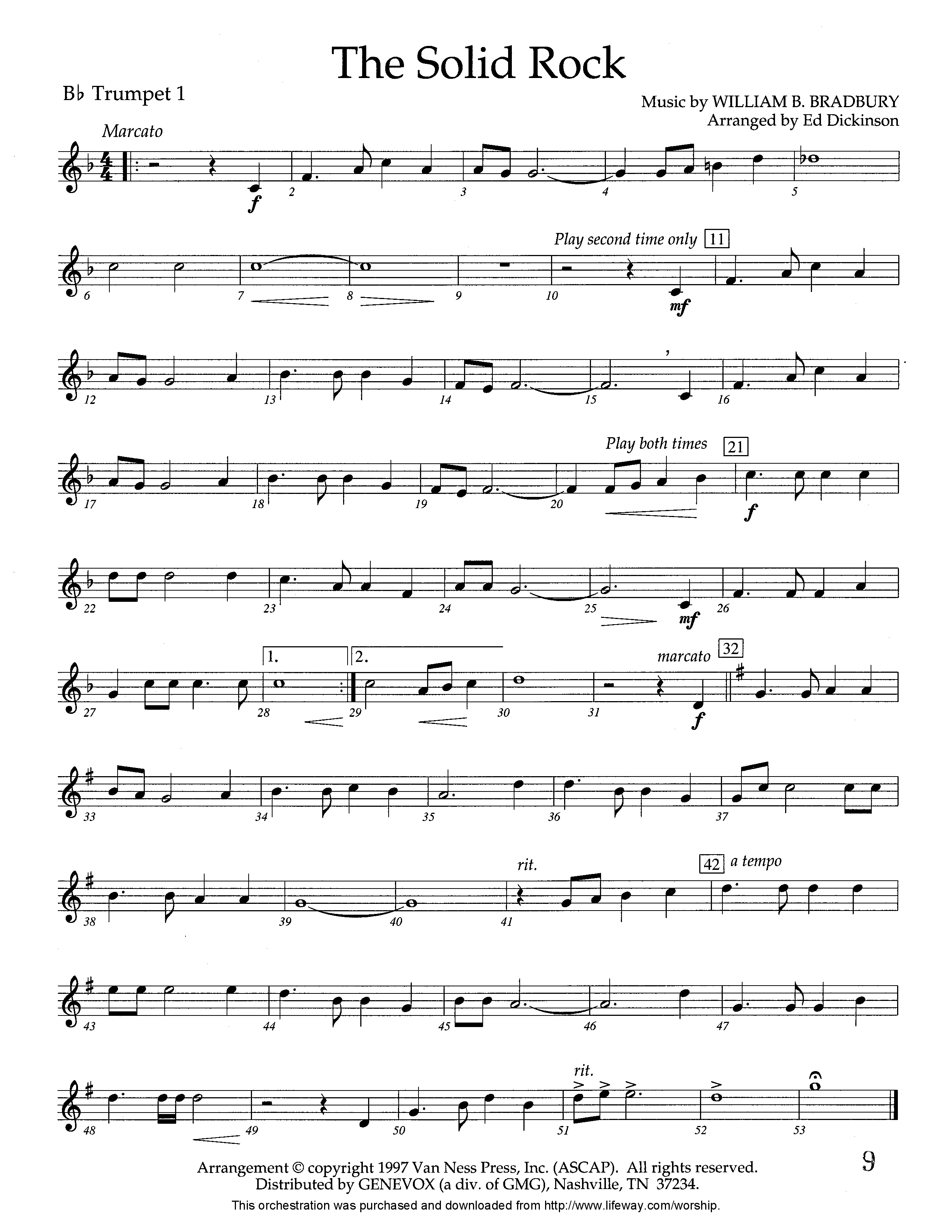 The Solid Rock (Instrumental) Trumpet 1 (Lifeway Worship / Arr. Ed Dickinson)