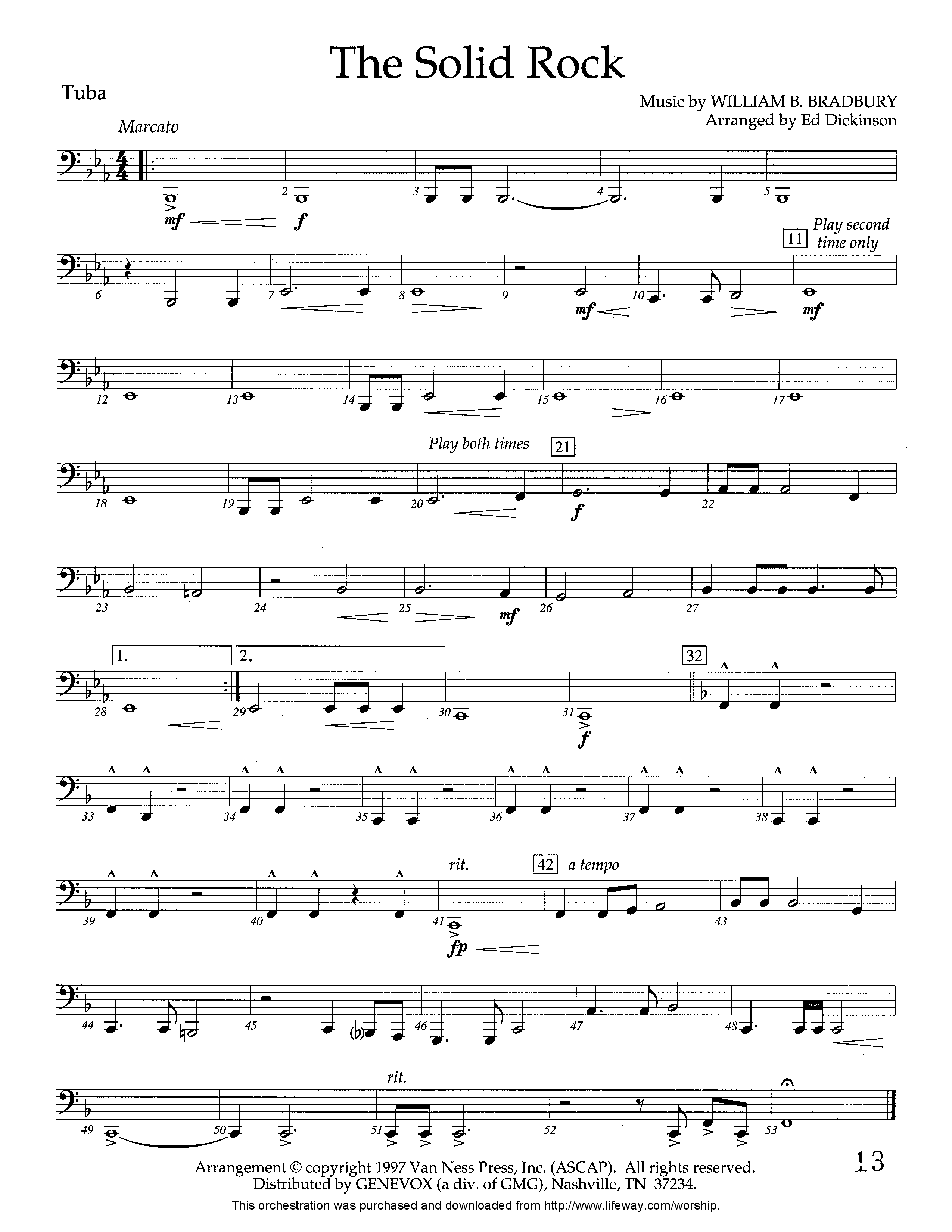 The Solid Rock (Instrumental) Tuba (Lifeway Worship / Arr. Ed Dickinson)
