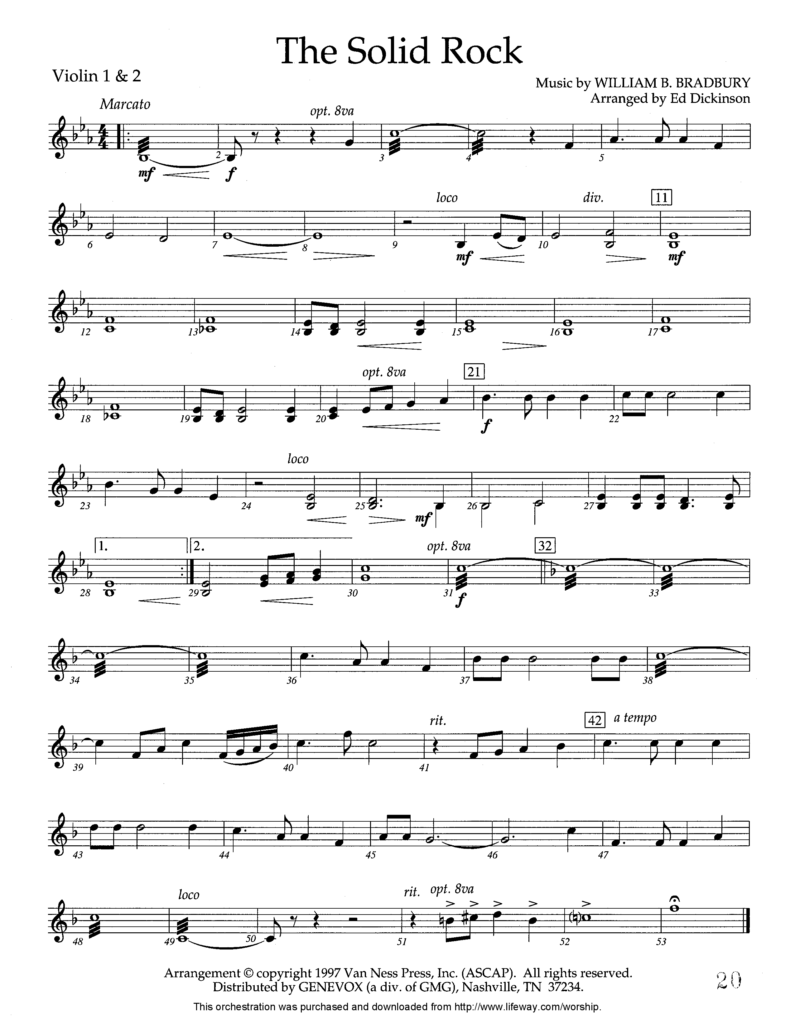 The Solid Rock (Instrumental) Violin 1/2 (Lifeway Worship / Arr. Ed Dickinson)