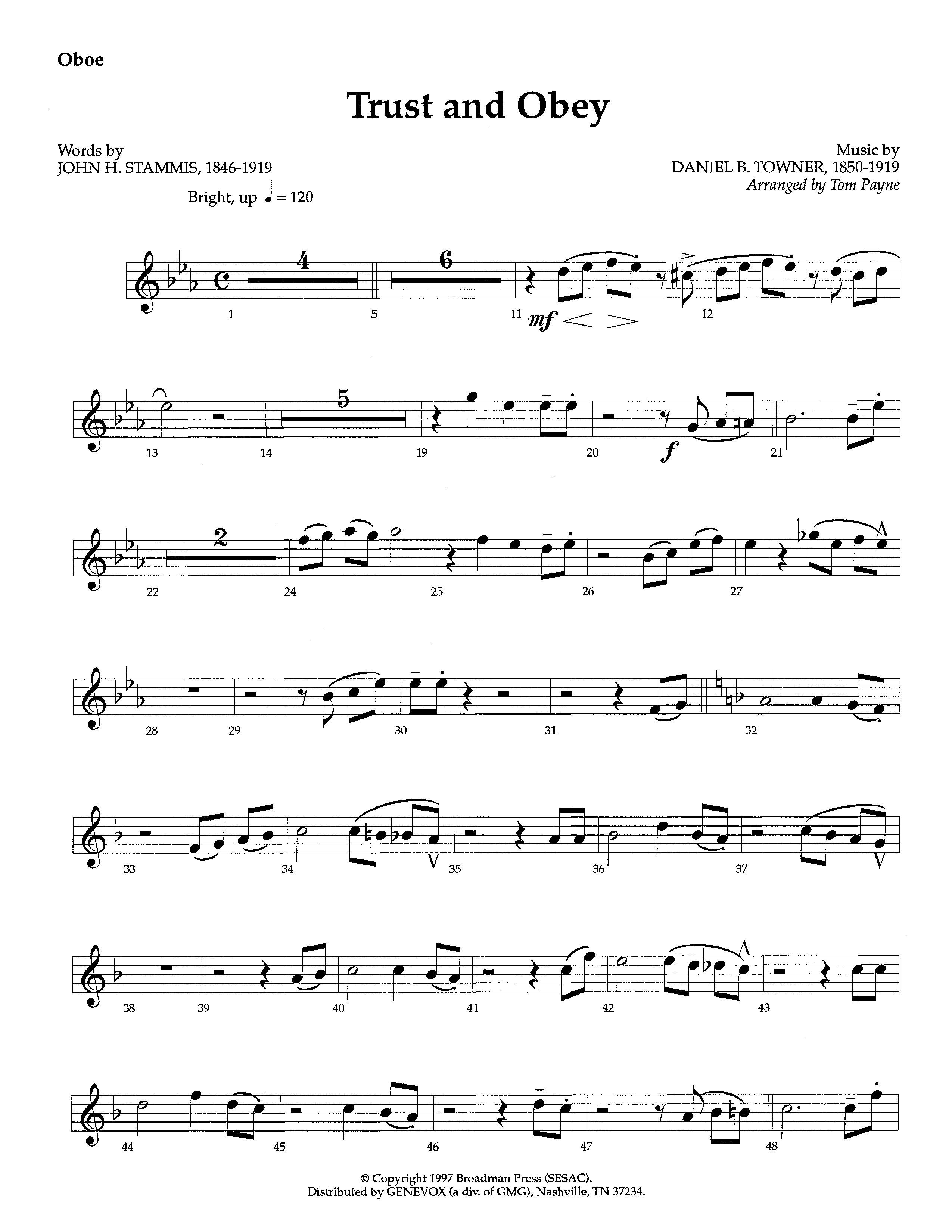 Trust And Obey (Instrumental) Oboe (Lifeway Worship / Arr. Tom Payne)