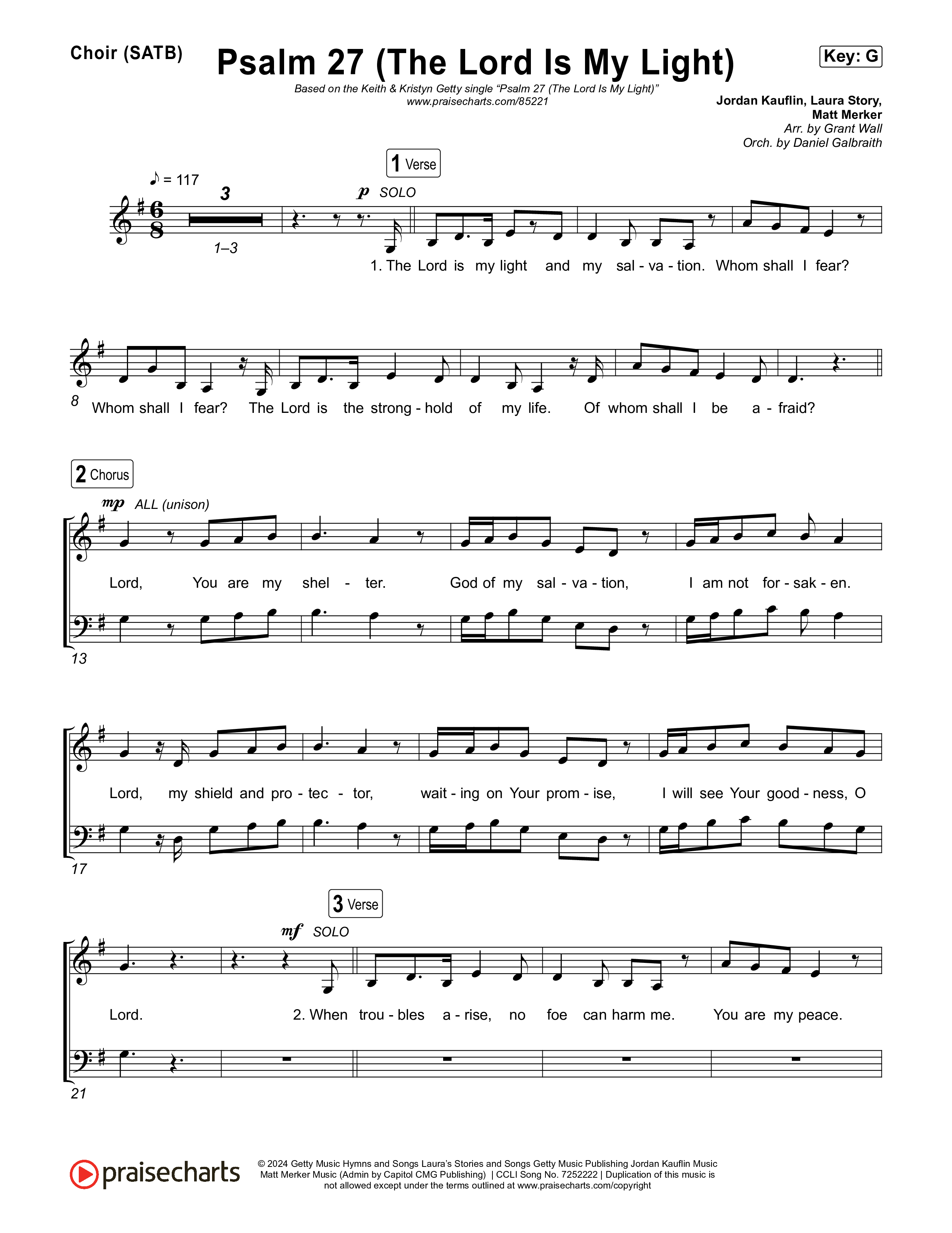 Psalm 27 (The Lord Is My Light) Choir Sheet (SATB) (Keith & Kristyn Getty / Jordan Kauflin / Laura Story / Sing!)
