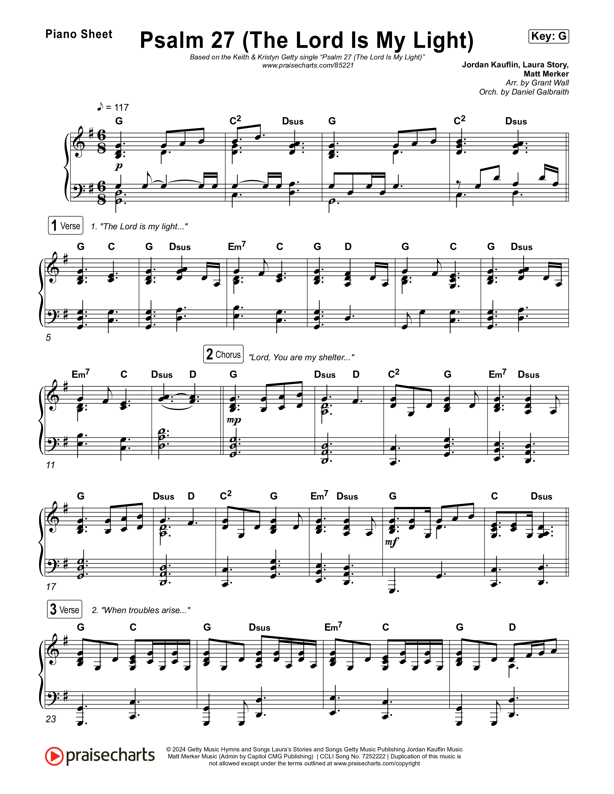 Psalm 27 (The Lord Is My Light) Piano Sheet (Keith & Kristyn Getty / Jordan Kauflin / Laura Story / Sing!)