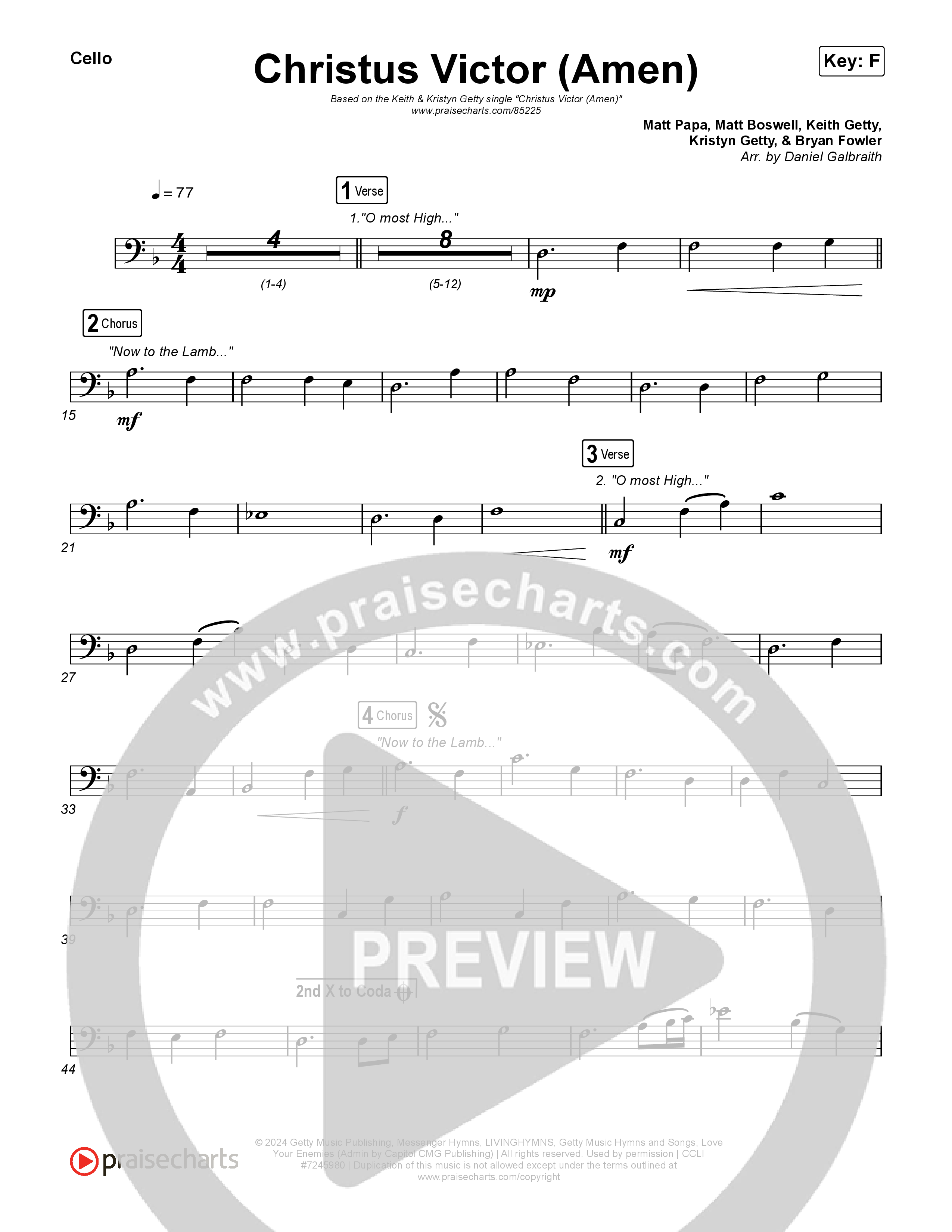 Christus Victor (Amen) Cello (Keith & Kristyn Getty / Cochren & Co / Sing!)