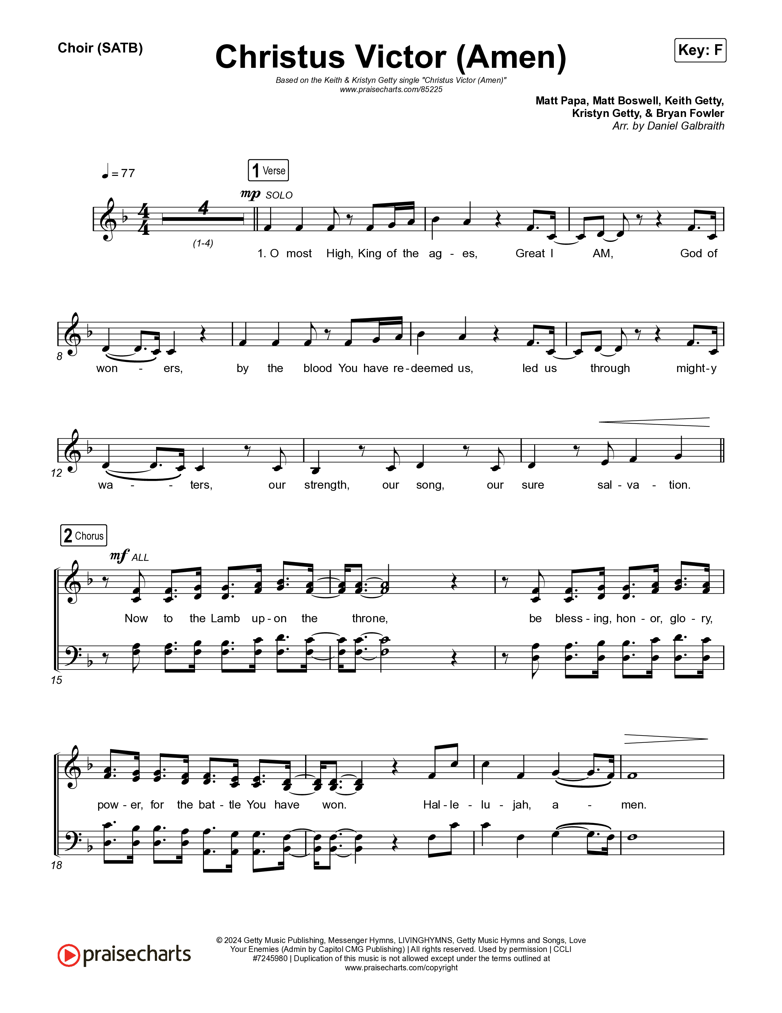 Christus Victor (Amen) Choir Sheet (SATB) (Keith & Kristyn Getty / Cochren & Co / Sing!)