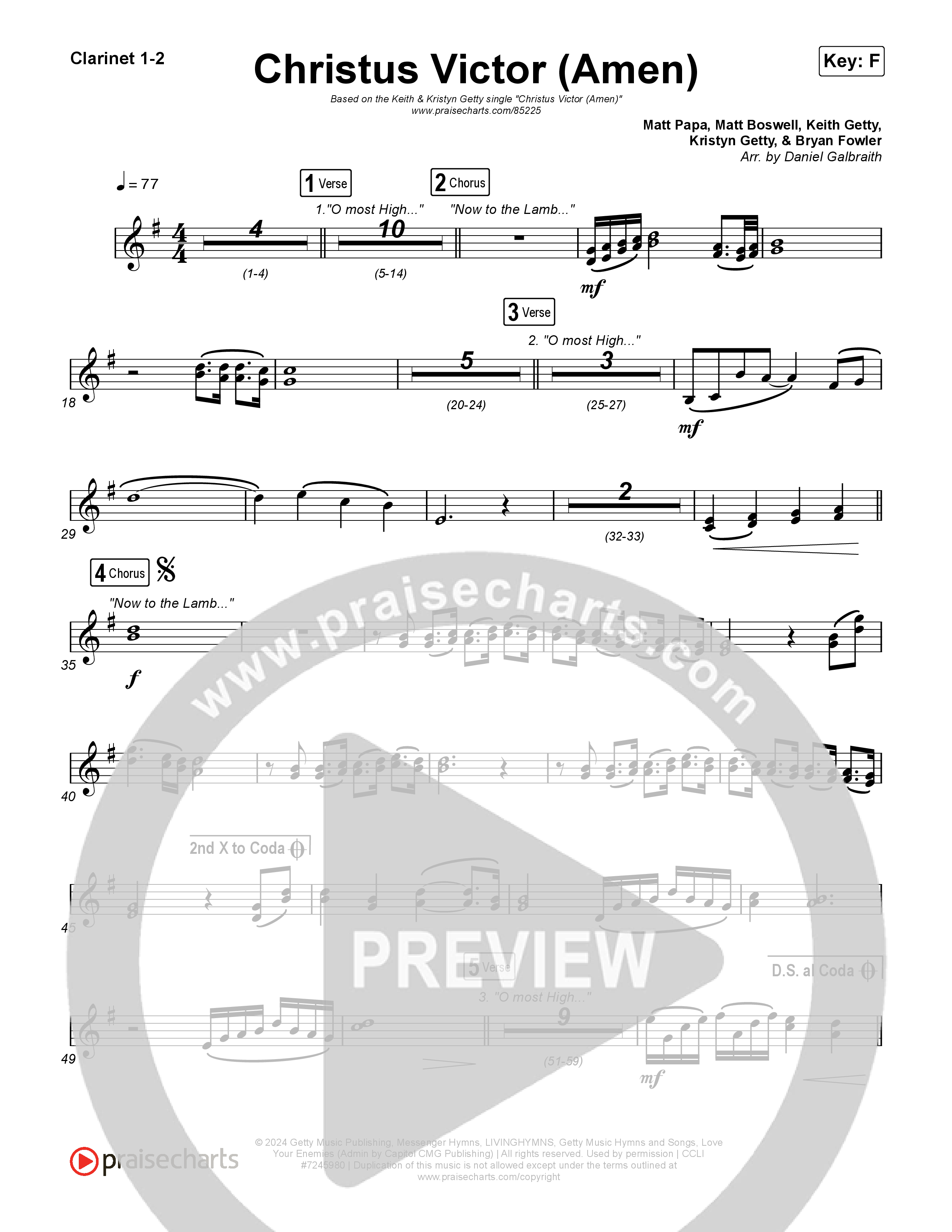 Christus Victor (Amen) Clarinet 1,2 (Keith & Kristyn Getty / Cochren & Co / Sing!)