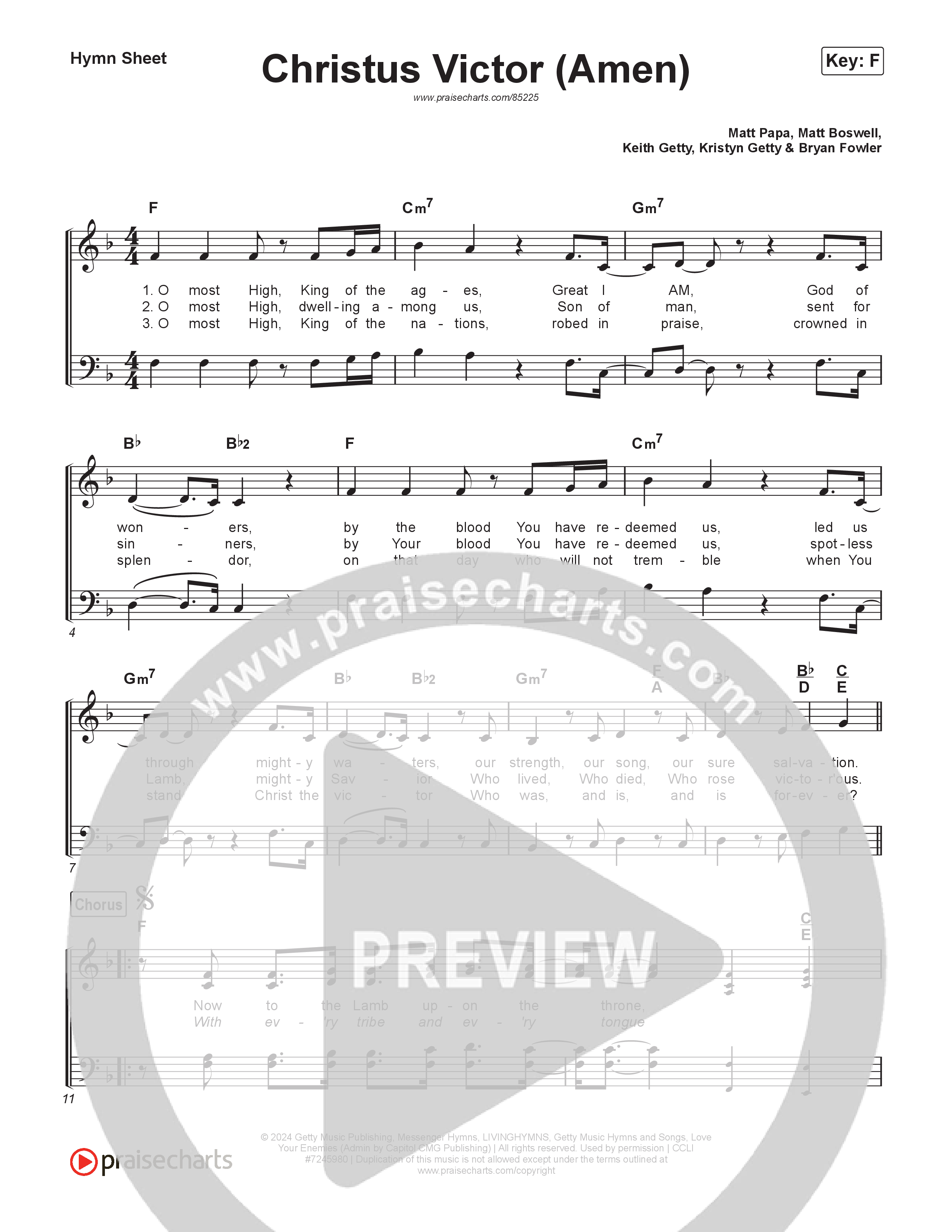 Christus Victor (Amen) Hymn Sheet (Keith & Kristyn Getty / Cochren & Co / Sing!)