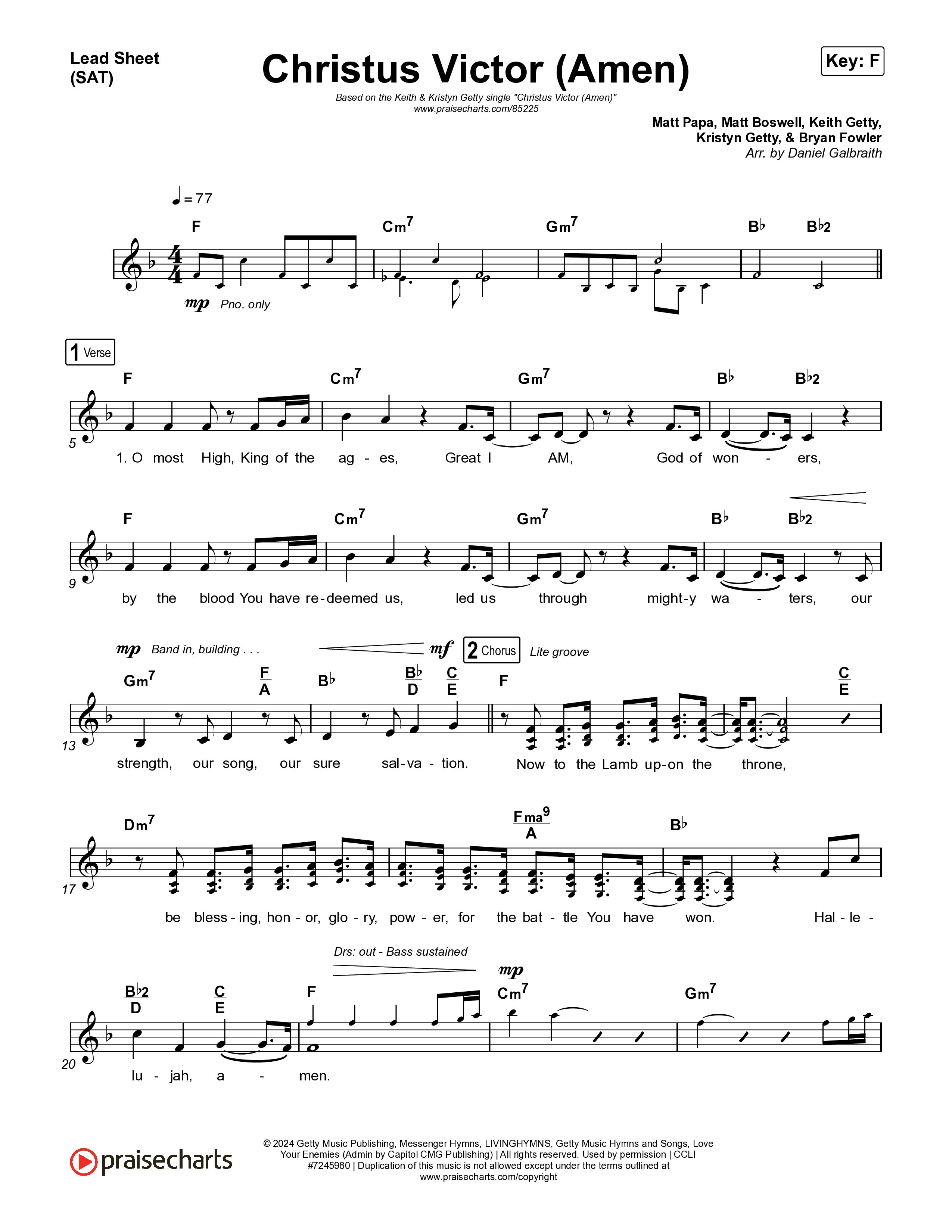 Christus Victor (Amen) Lead Sheet (SAT) (Keith & Kristyn Getty / Cochren & Co / Sing!)