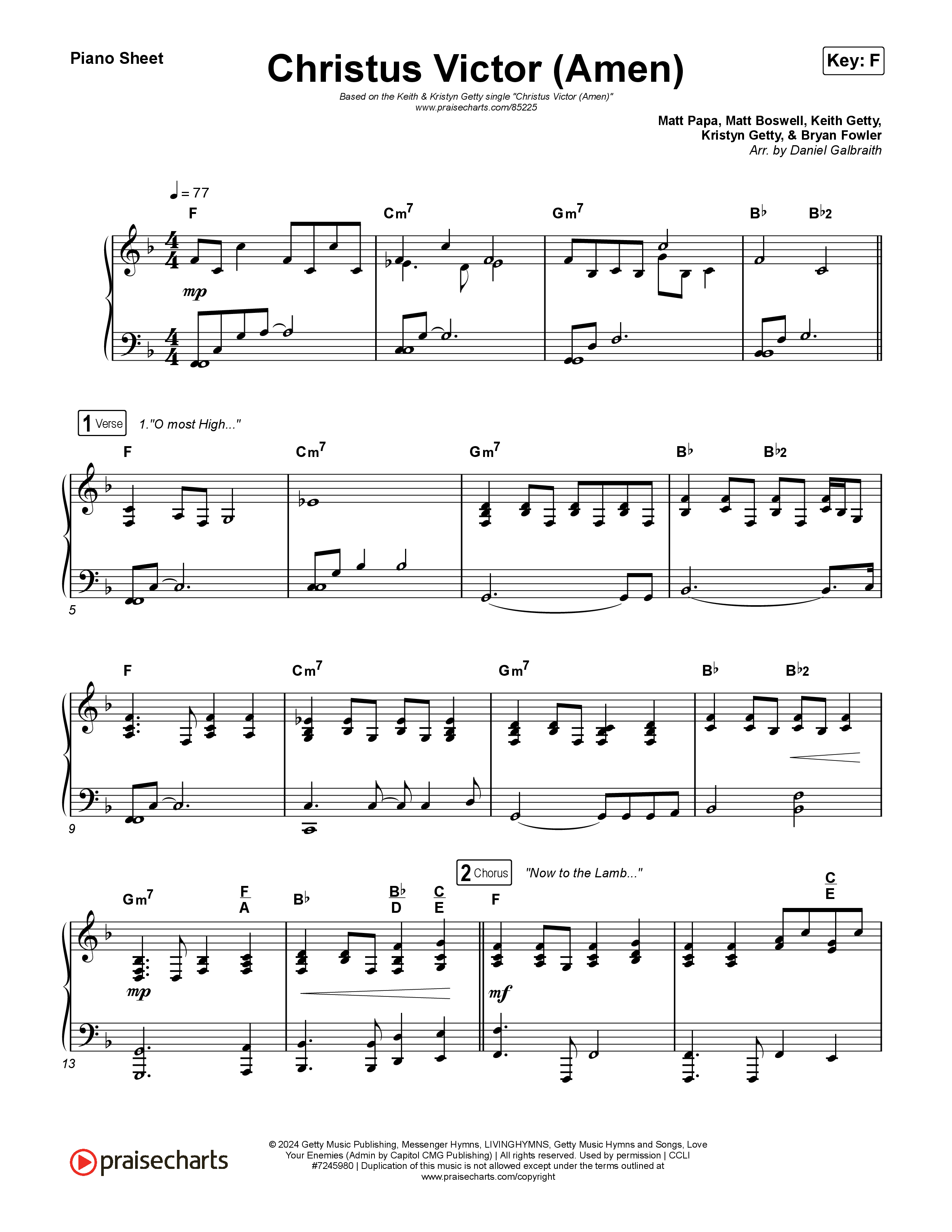 Christus Victor (Amen) Piano Sheet (Keith & Kristyn Getty / Cochren & Co / Sing!)