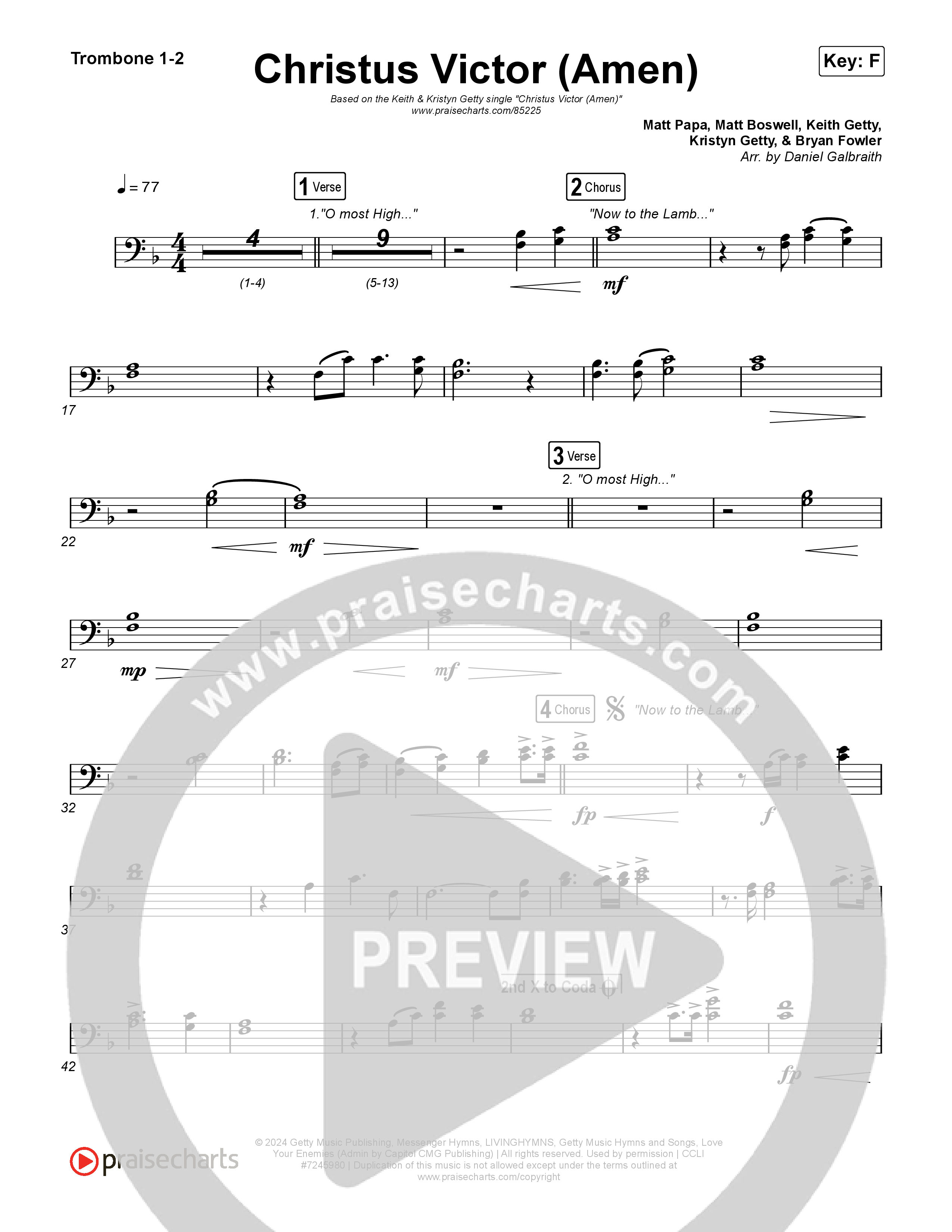 Christus Victor (Amen) Trombone 1,2 (Keith & Kristyn Getty / Cochren & Co / Sing!)