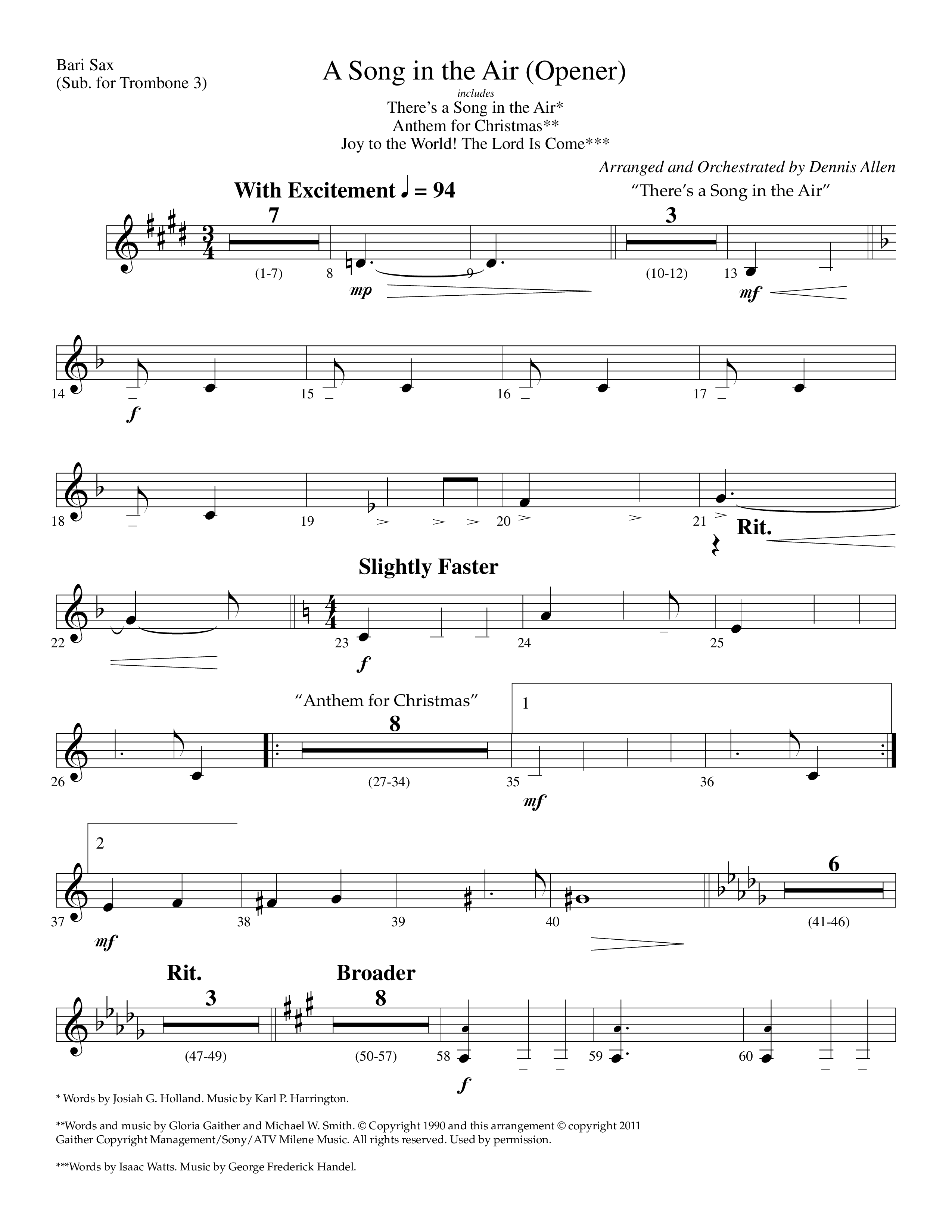 A Song In The Air (Opener) (with There's A Song In The Air, Anthem For Christmas, Joy To The World) (Choral Anthem SATB) Bari Sax (Lifeway Choral / Arr. Dennis Allen)